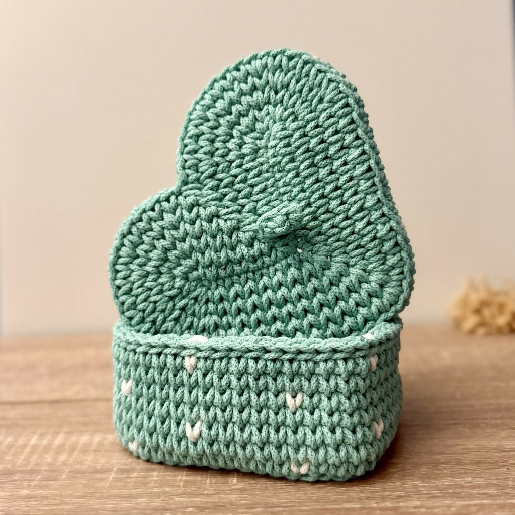 Crochet Heart Shaped Basket with Lid