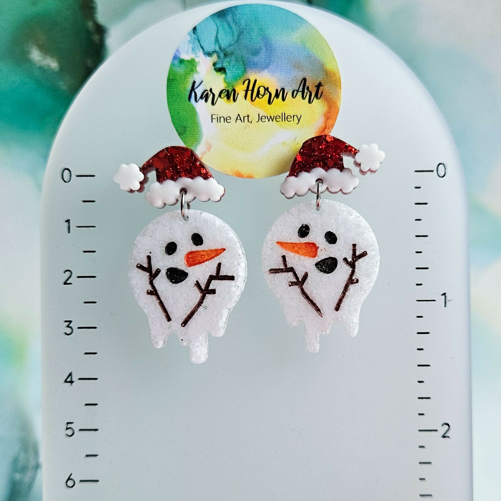 Handmade Melting Snowman Resin Christmas Earrings