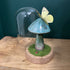 Stunning Ceramic Mushroom & Butterfly In Glass Dome
