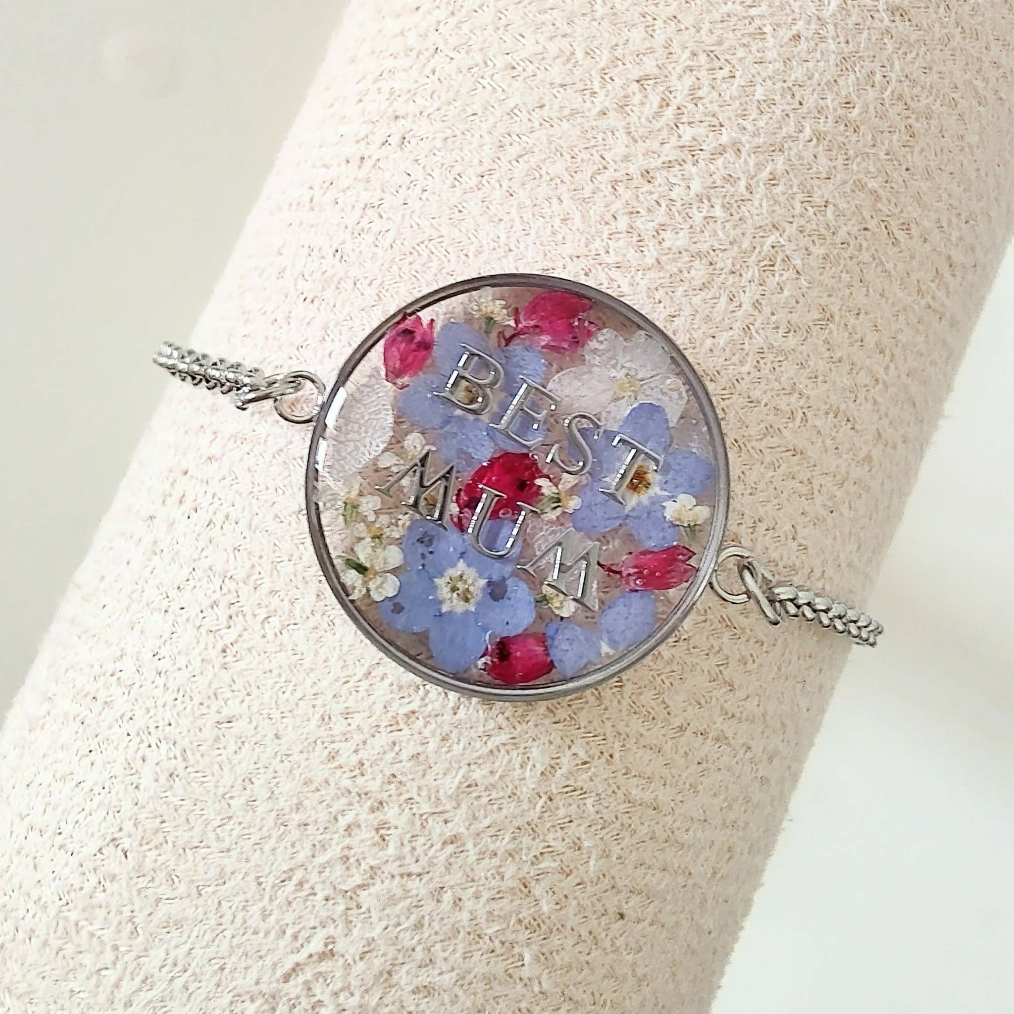 Best Mum Pressed Flower Bracelet Stainless Steel
