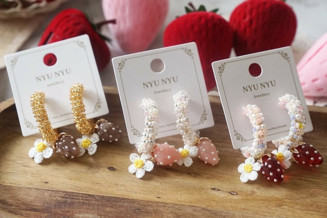 Strawberry Beaded Hoop Earring