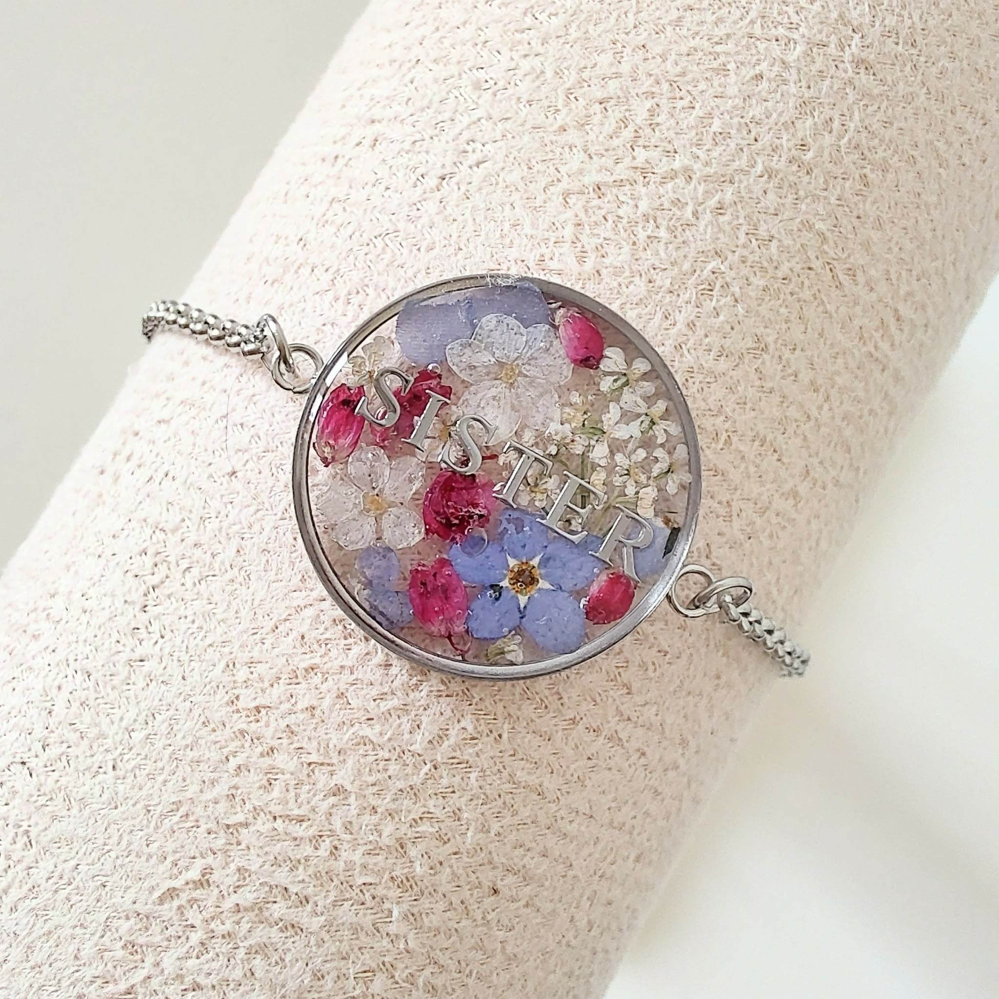 Sister Pressed Flower Bracelet Stainless Steel