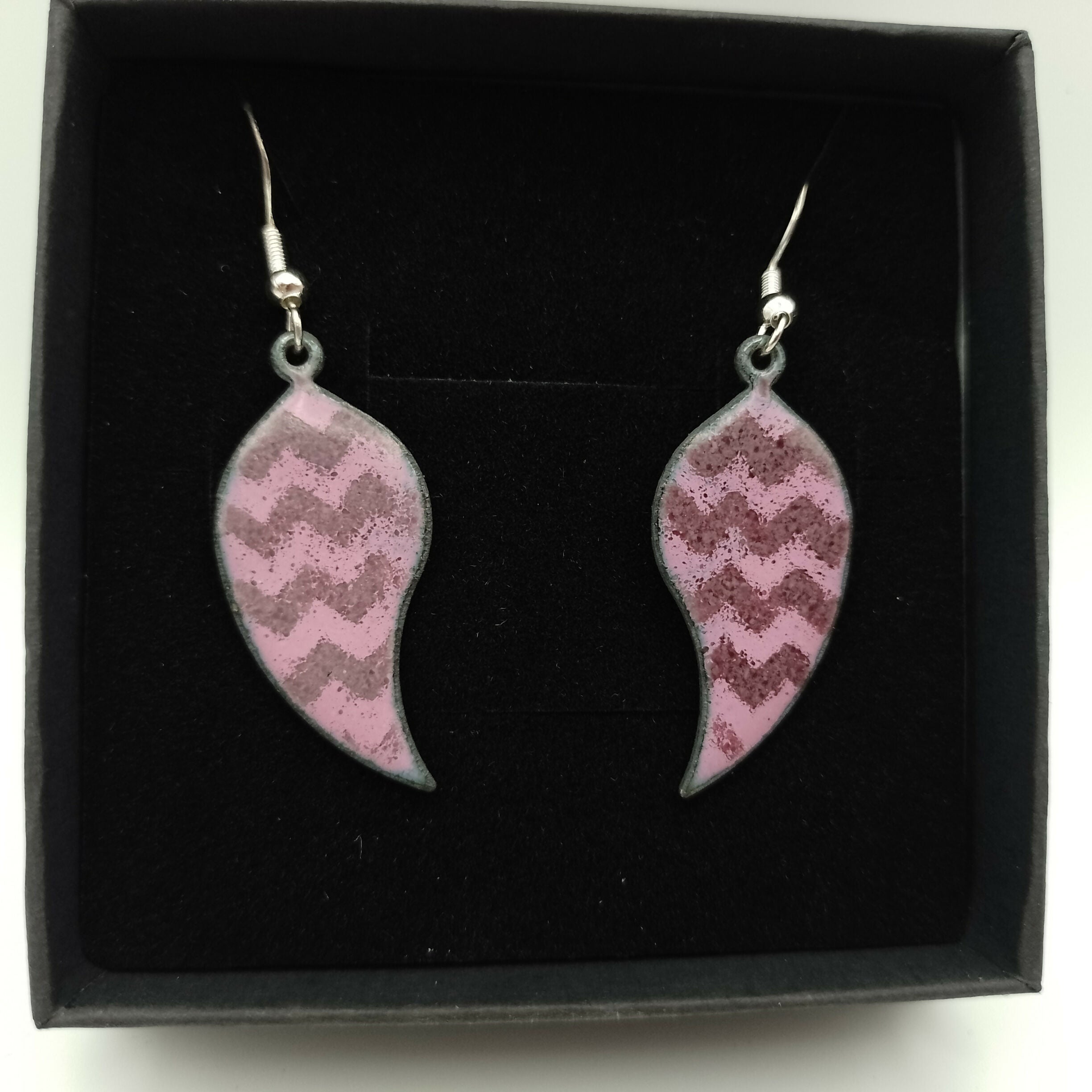Pink and Purple Zig Zag Enamel Teardrop Earrings