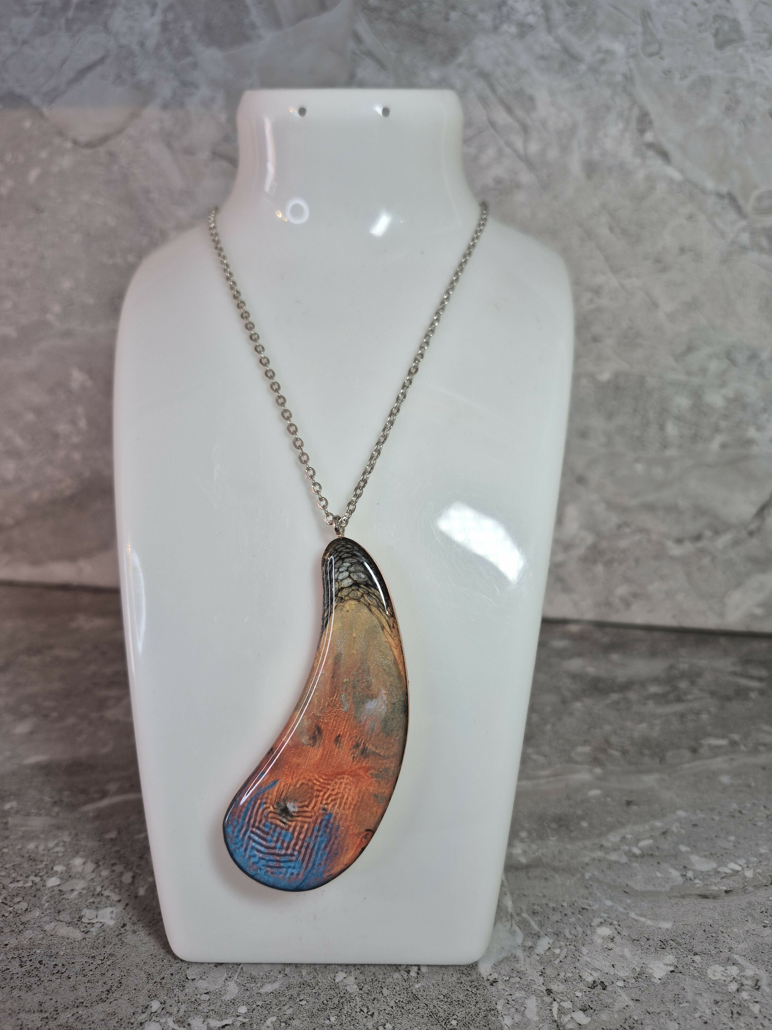 Unique Hand Crafted Tear Drop Shaped Pendant With a Fiery Textured Pattern