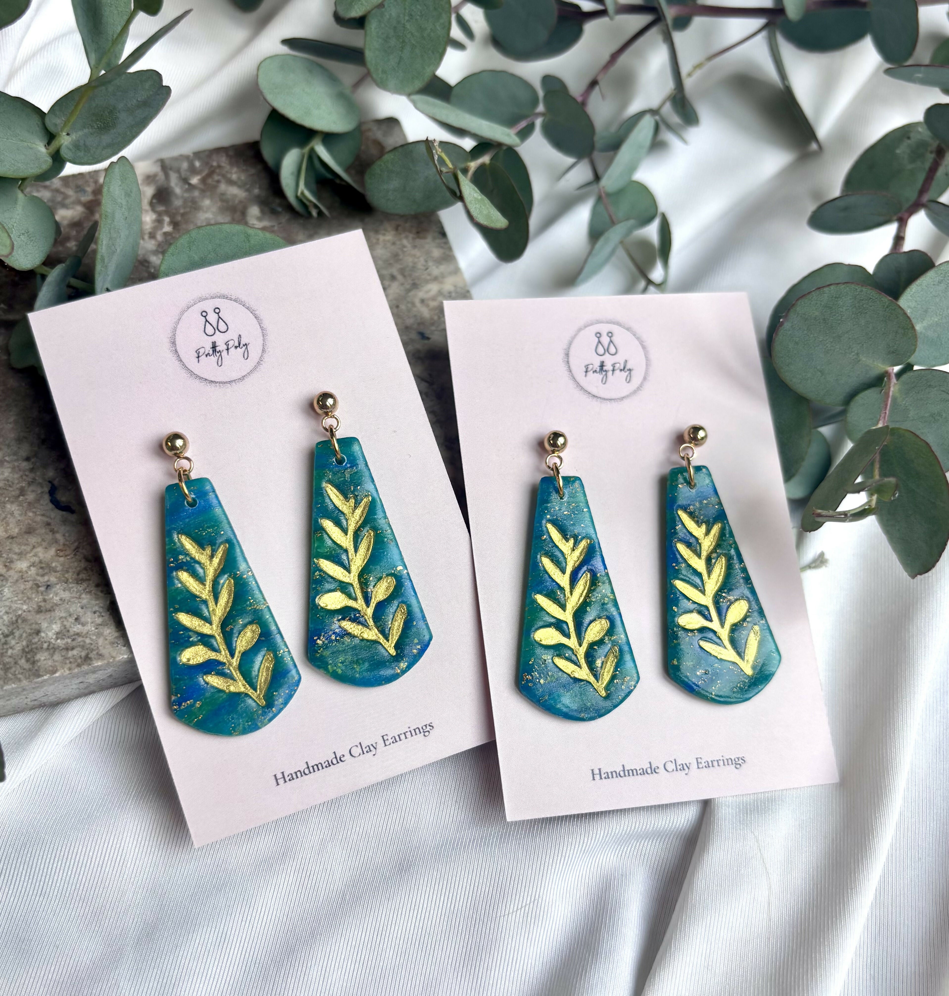Ocean Dream Collection - Leaf Imprint Polymer Clay Earrings