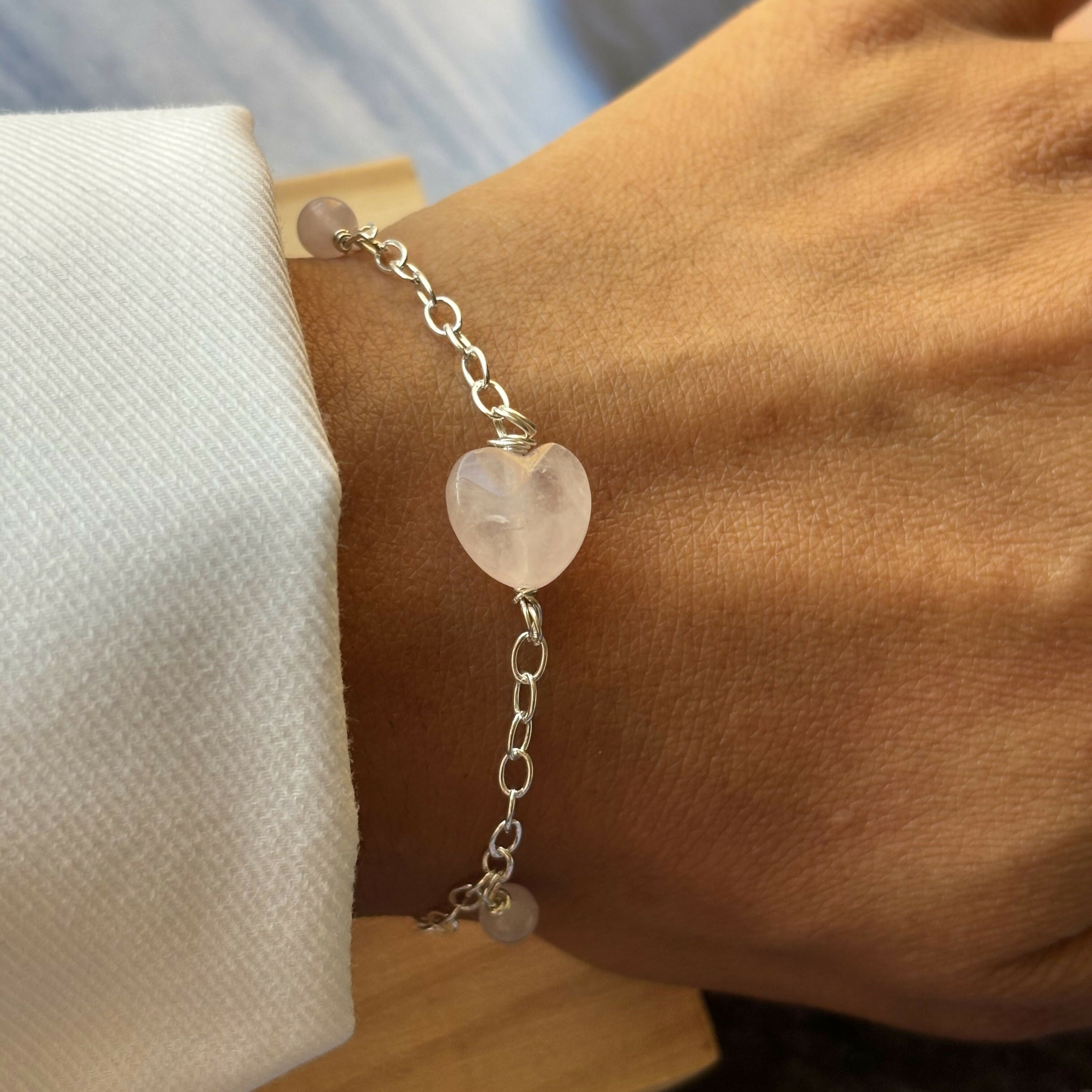 Sterling Silver Natural Rose Quartz Bracelet