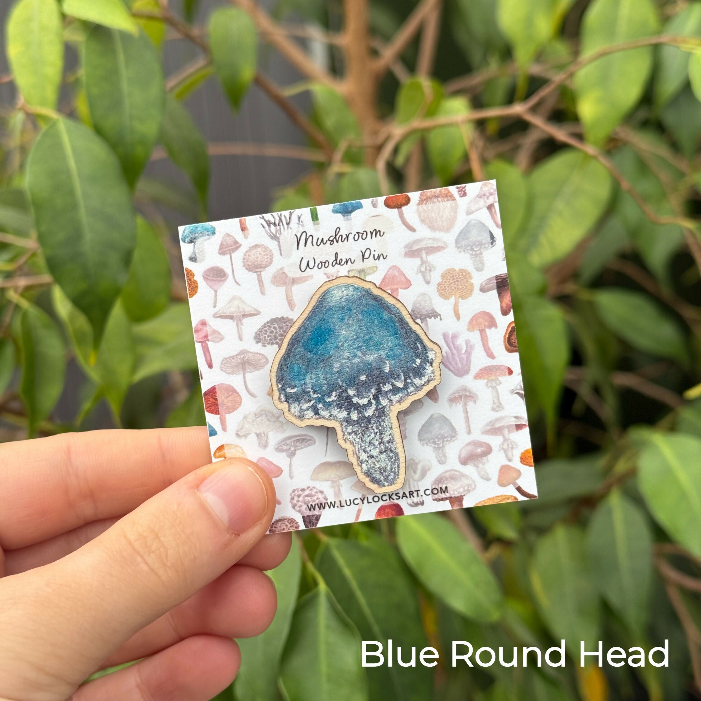 Mushroom - Blue Round Head - Wooden Pin