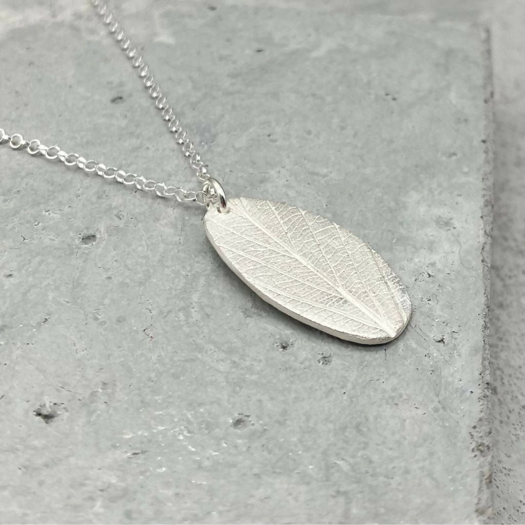 Leaf Print Silver Pendant