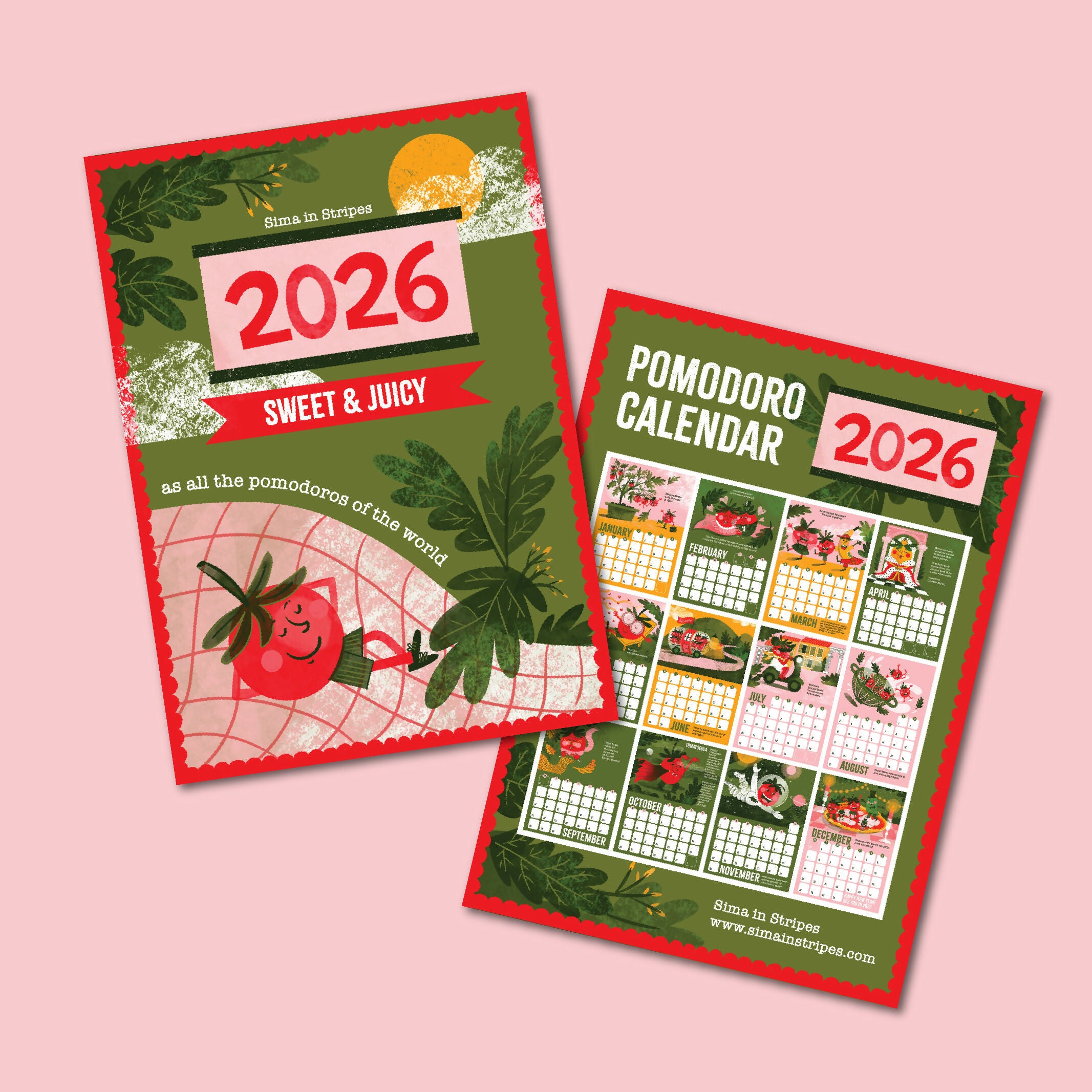 Funny Pomodoro Tomato Calendar for Year 2026 with Fun Facts