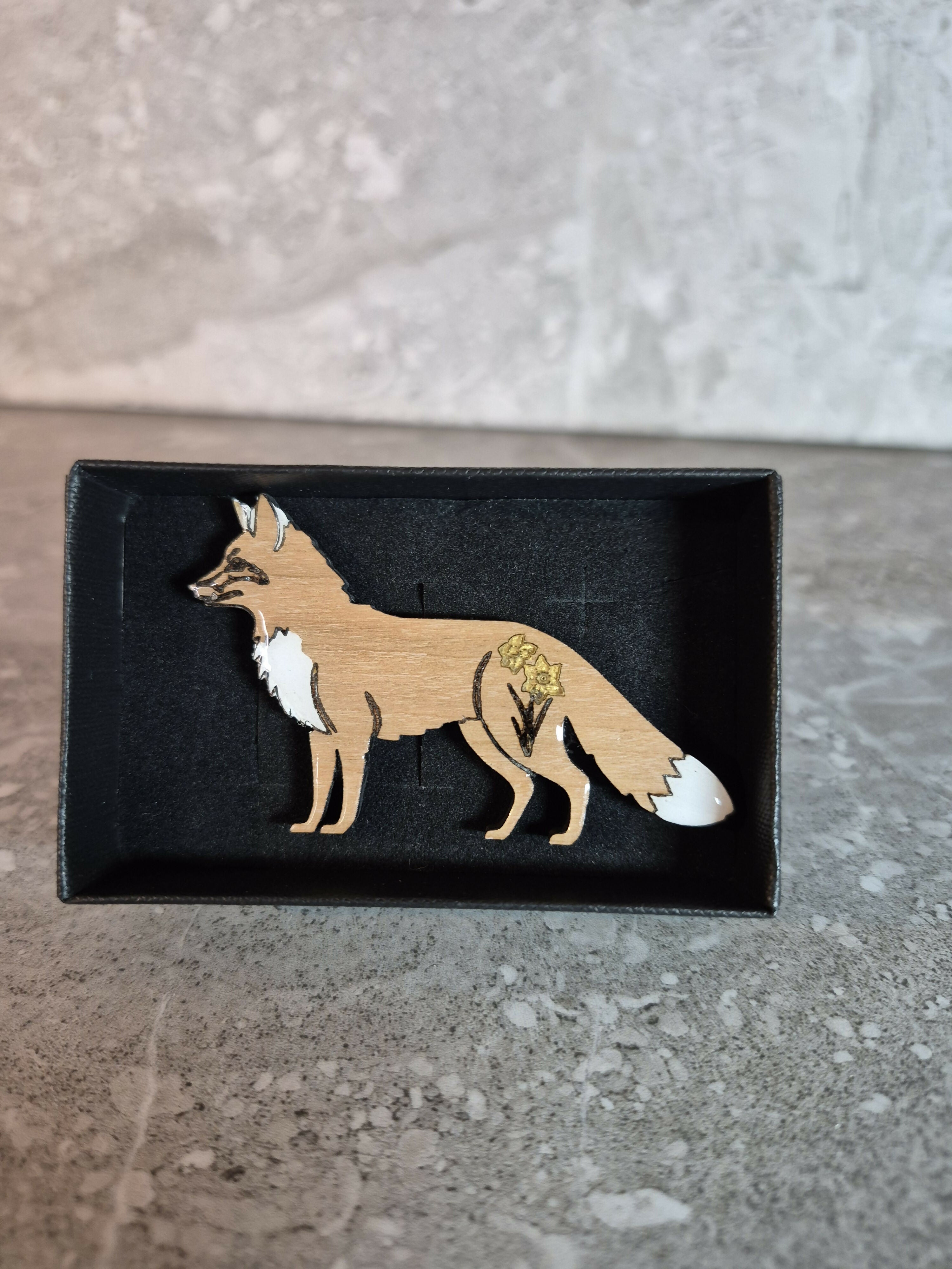 Handcrafted Cherry Veneer Red Fox Pin
