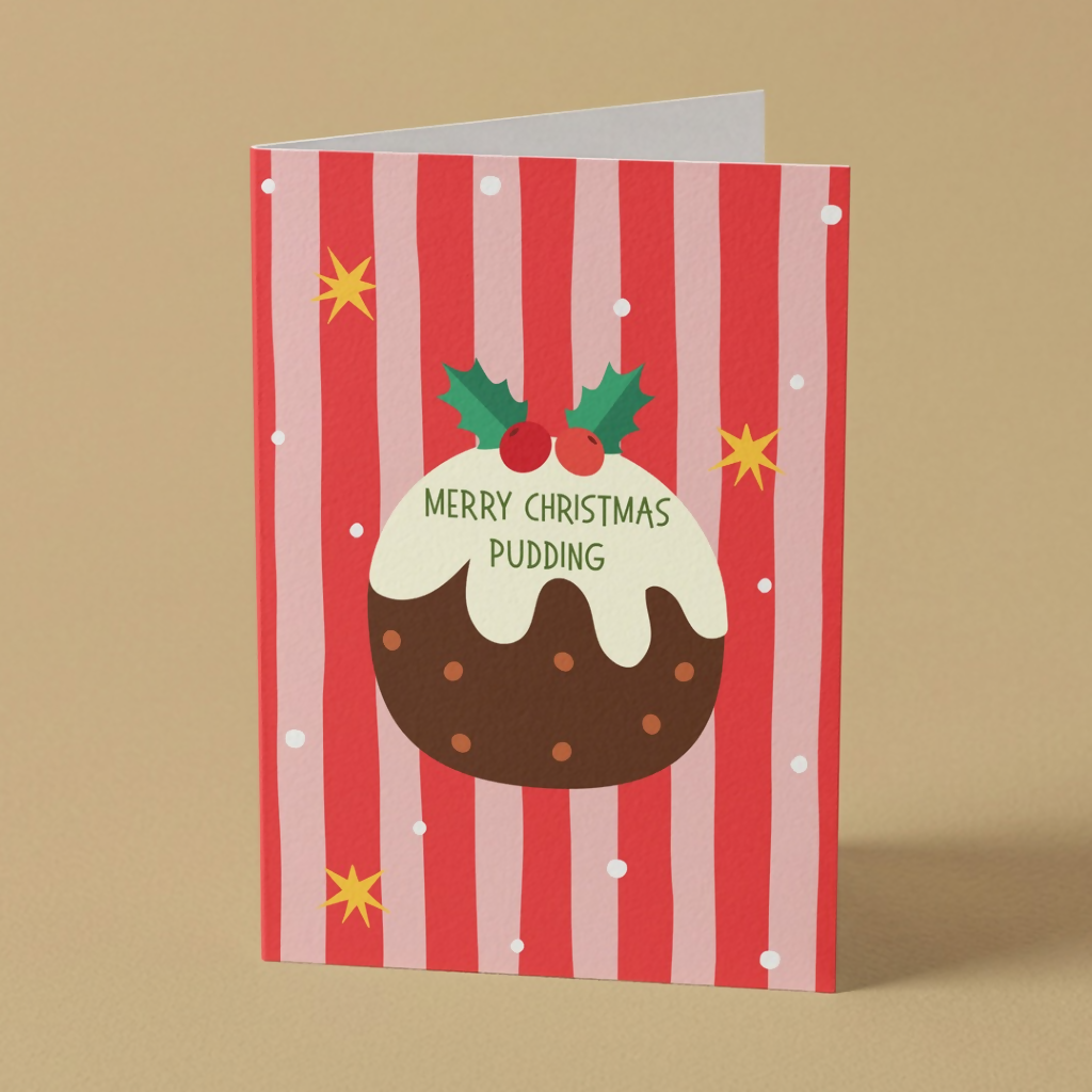 Merry Christmas Pudding Greeting Card
