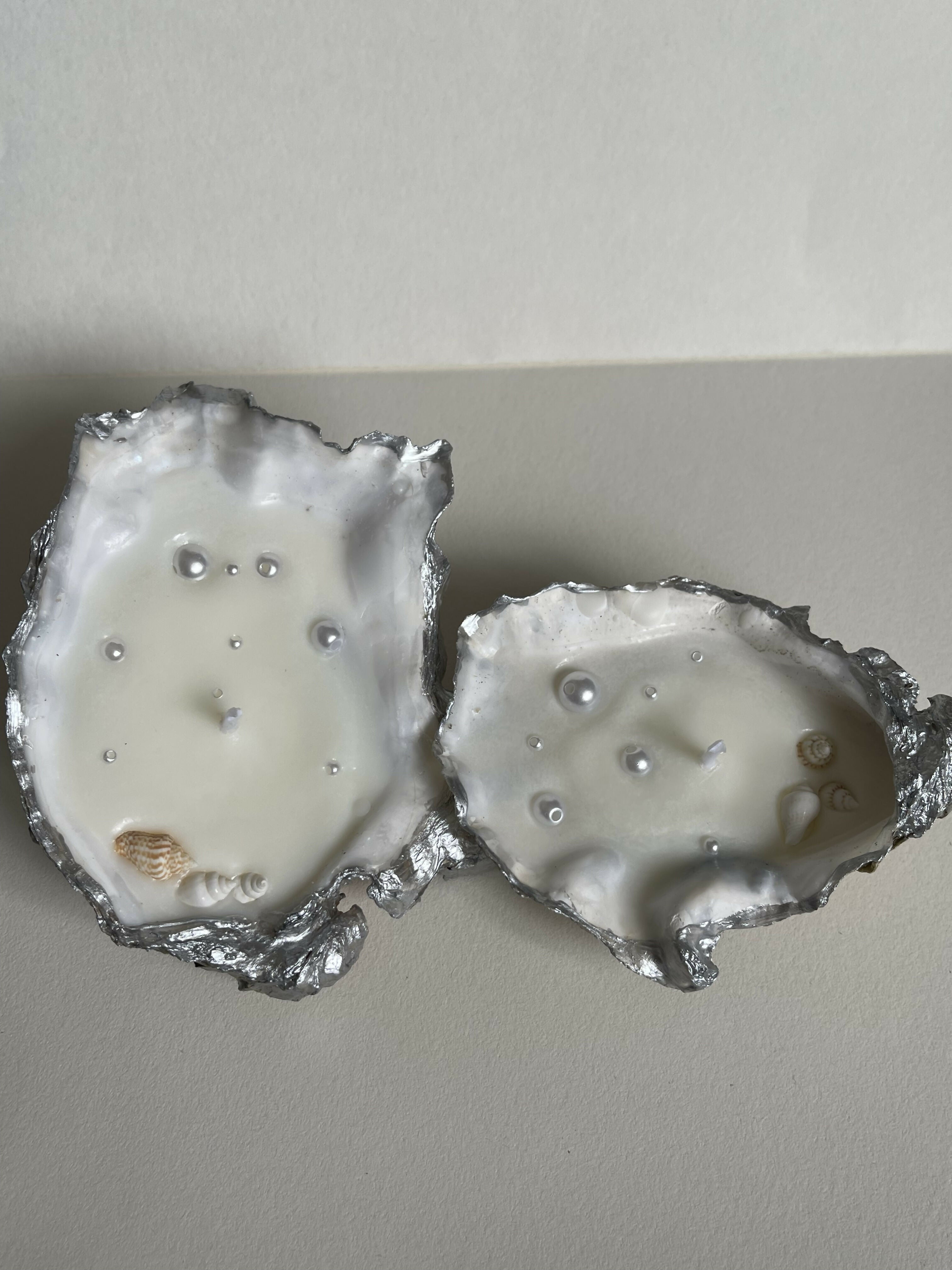 Oyster Shell Candle With Pearls