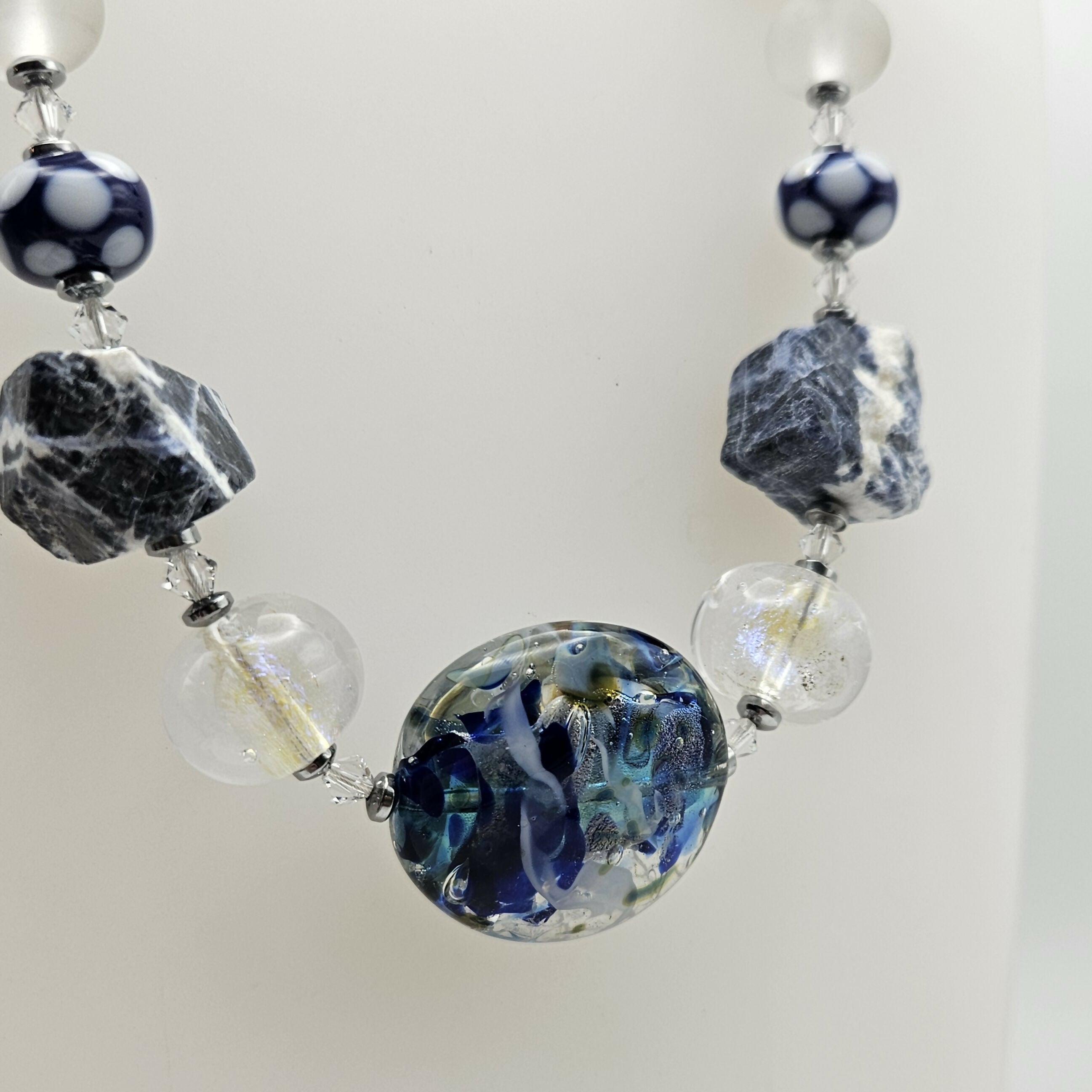 DENIM BLUE GLASS BEAD NECKLACE