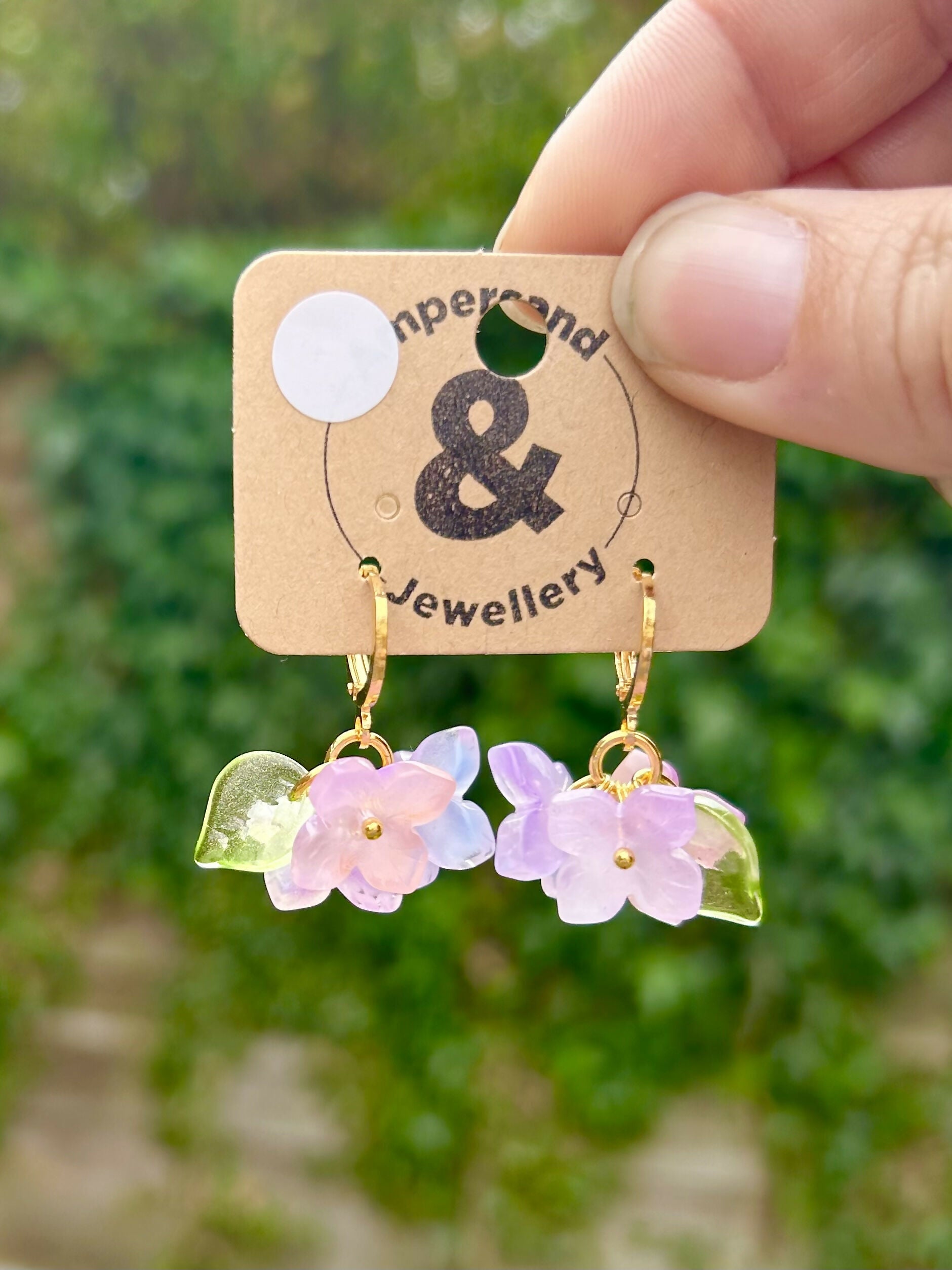 Tricolour Hydrangea drop earrings