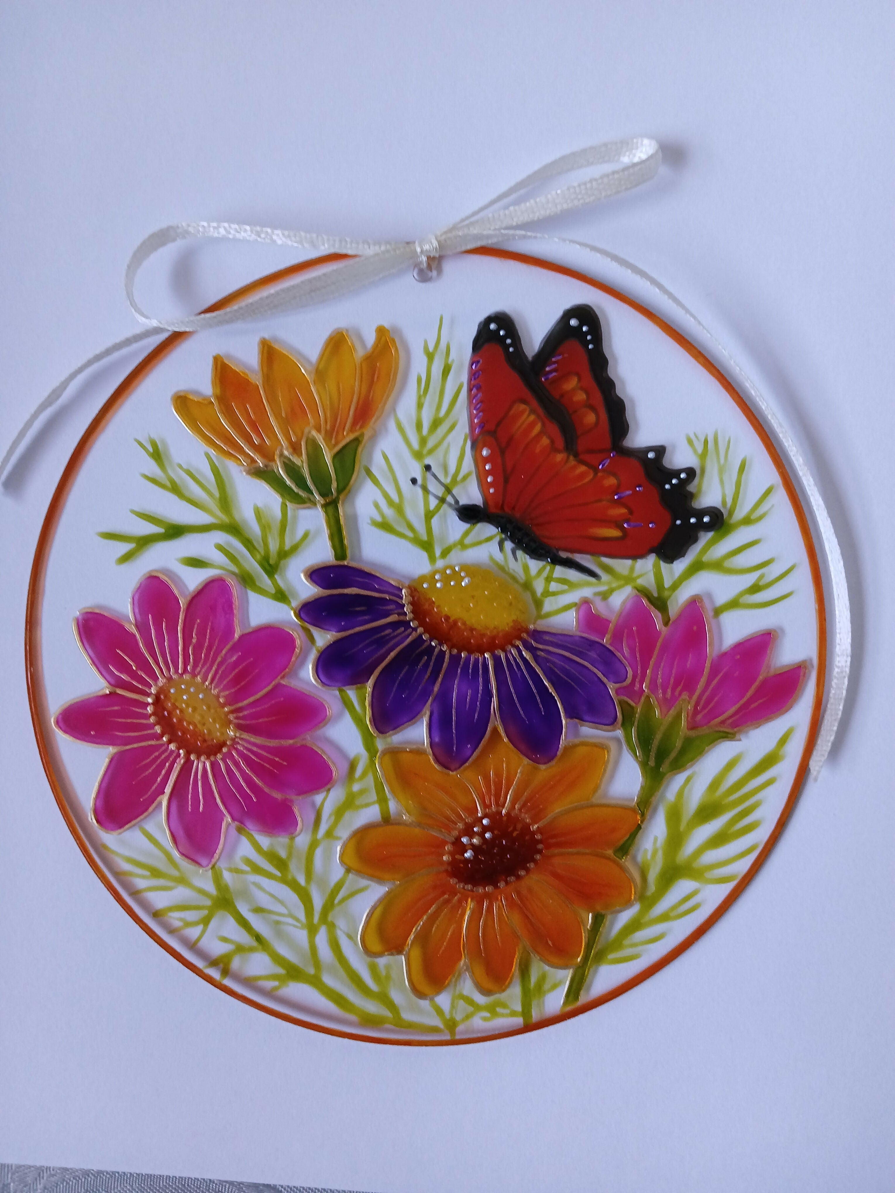 Hand Painted Glass Suncatcher - Flowers