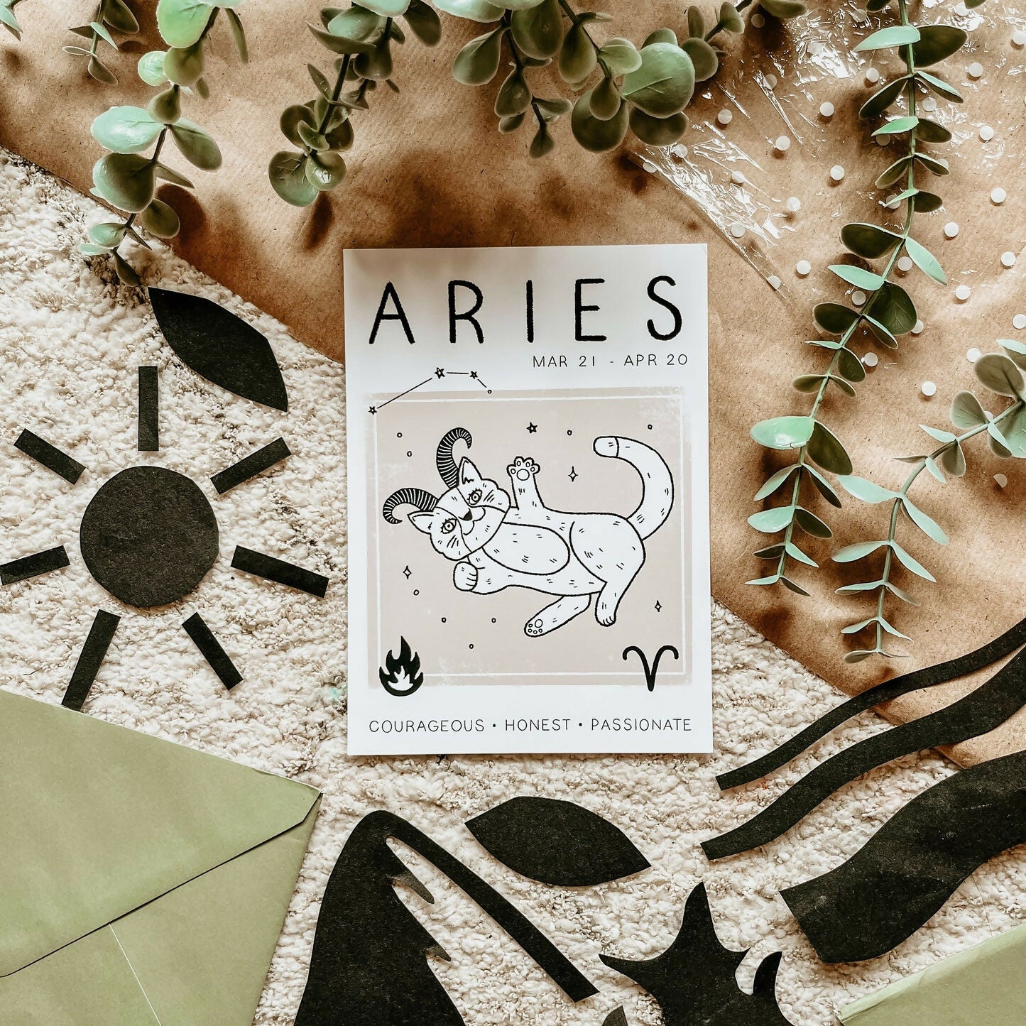 Aries Star Sign Cat Print