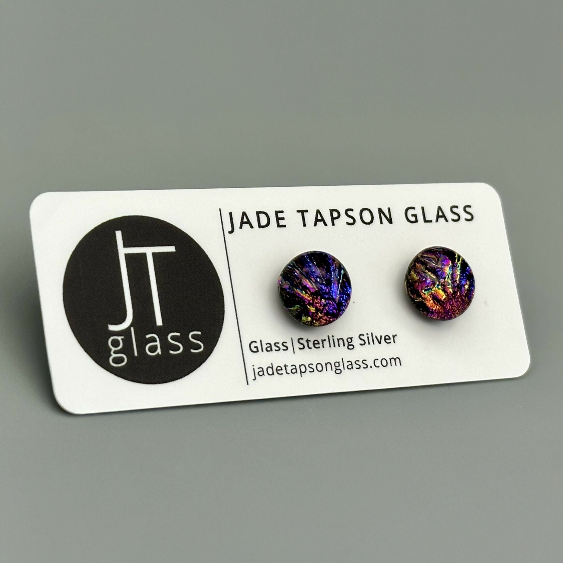 Pink & Purple Flower Dichroic Fused Glass Sterling Silver Stud Earrings - Handmade by Jade Tapson Glass.