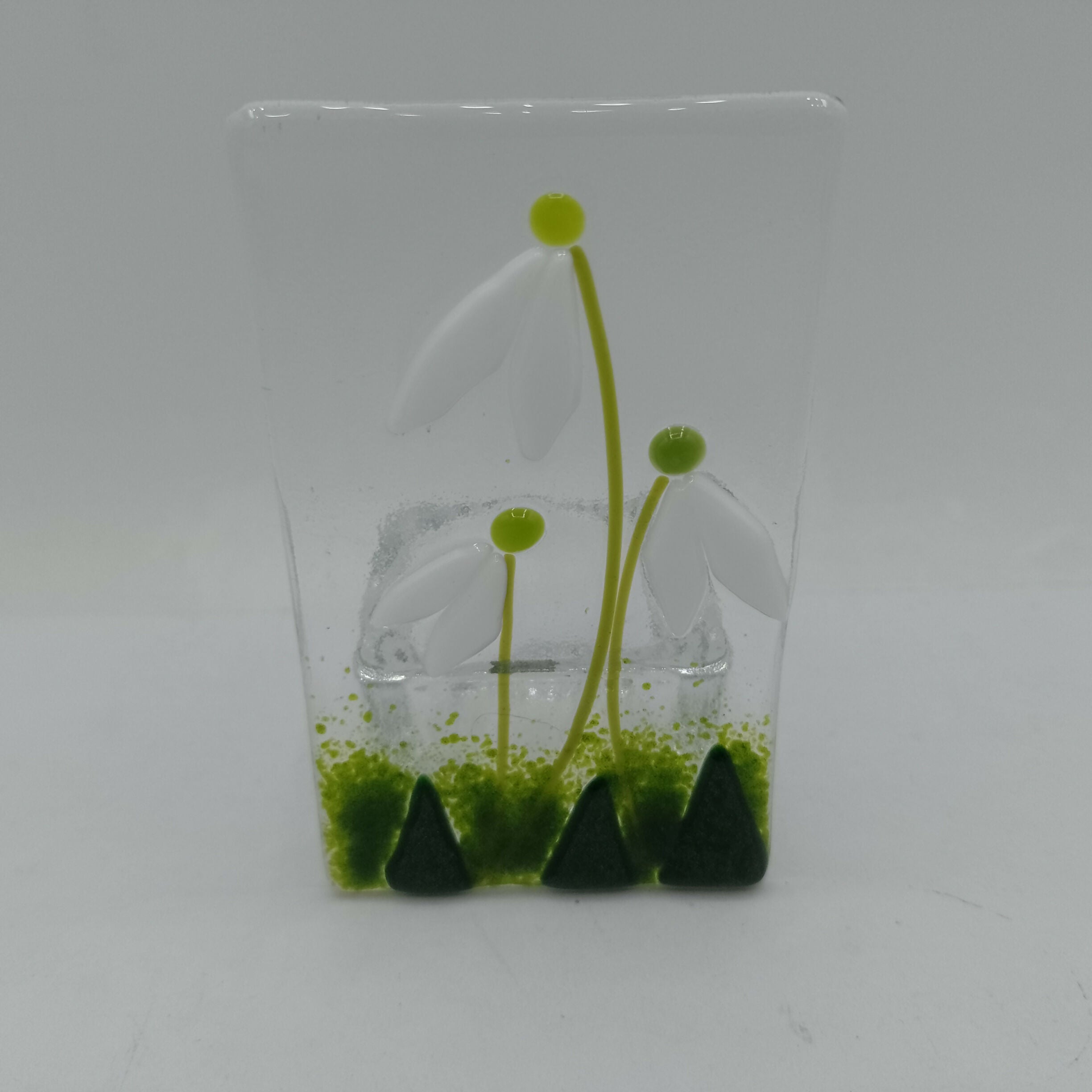 Fused Glass Snowdrop Tealight Holder