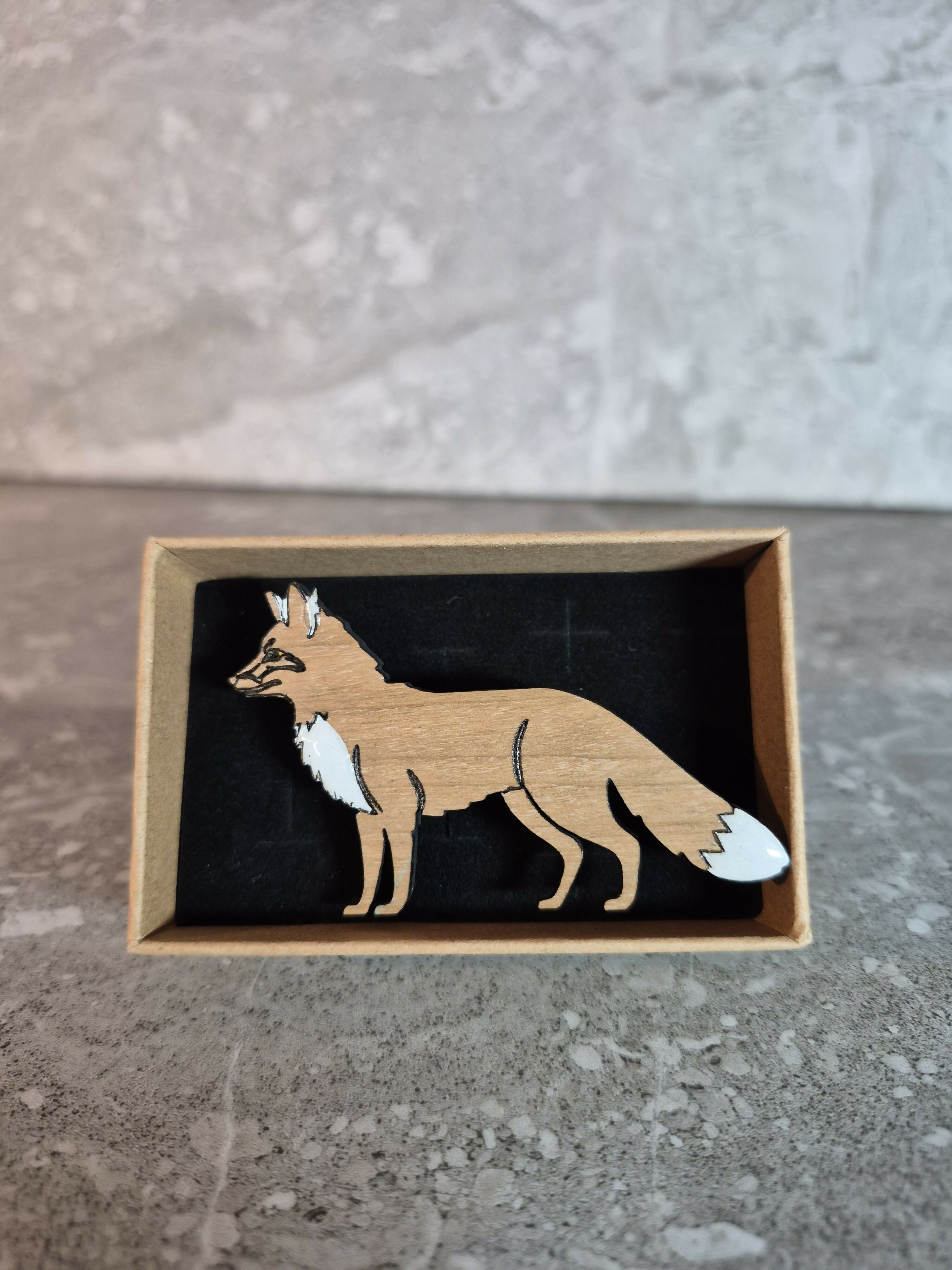 Handcrafted Cherry Veneered Red Fox Pin