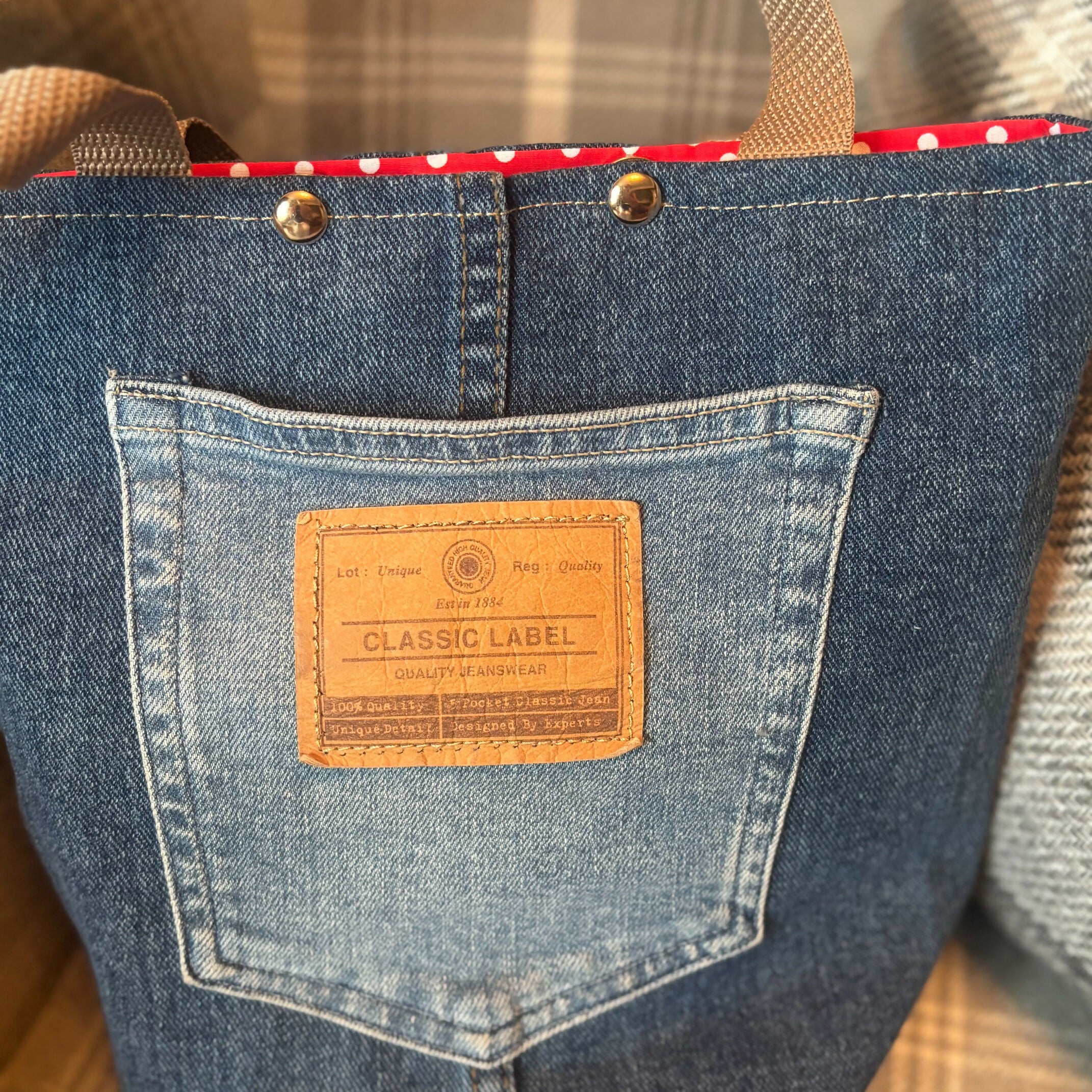 Unique Handcrafted Denim Tote Shopping Bag Handbag Made From Upcycled Jeans