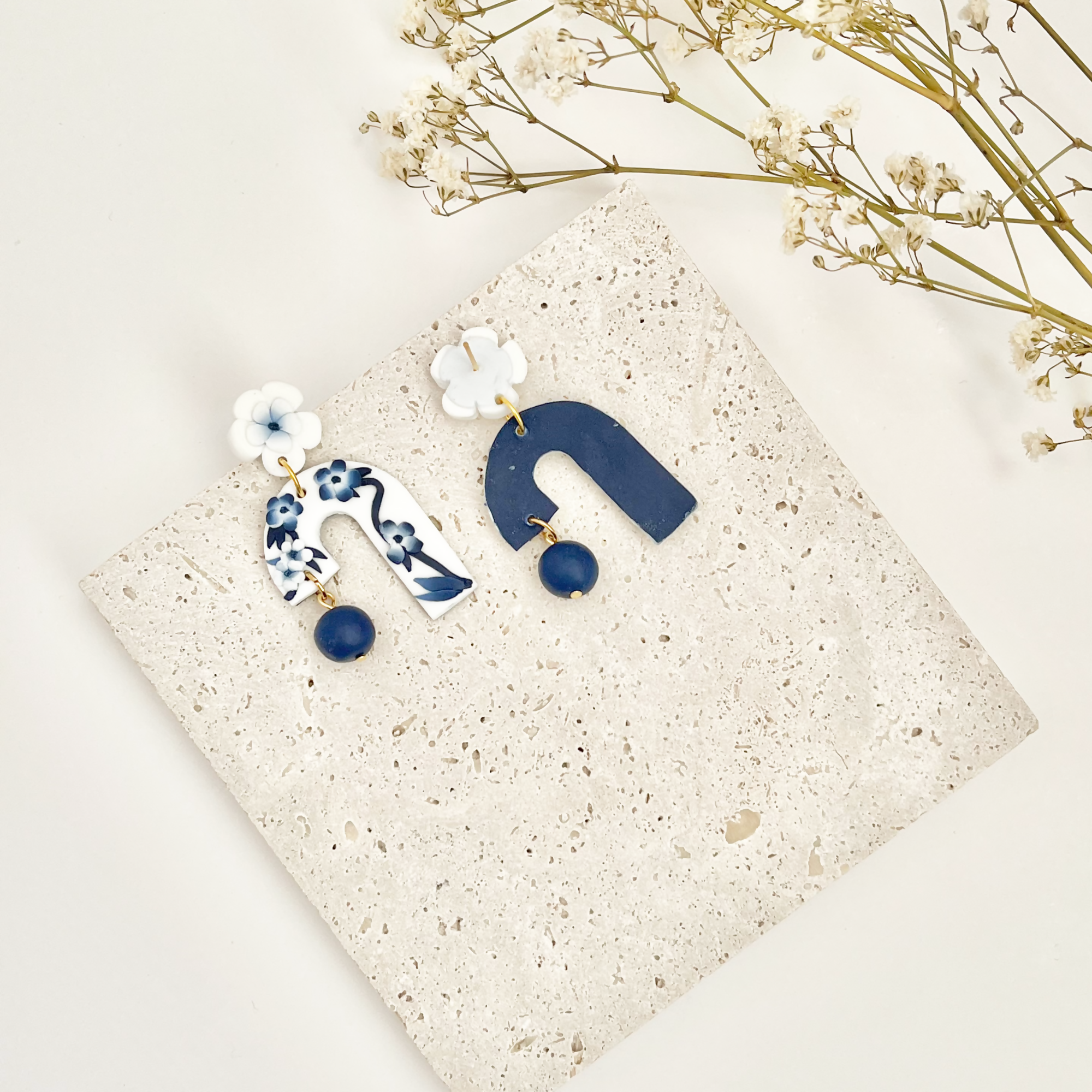 Blue China No. 4 - Handmade Polymer Clay Earrings