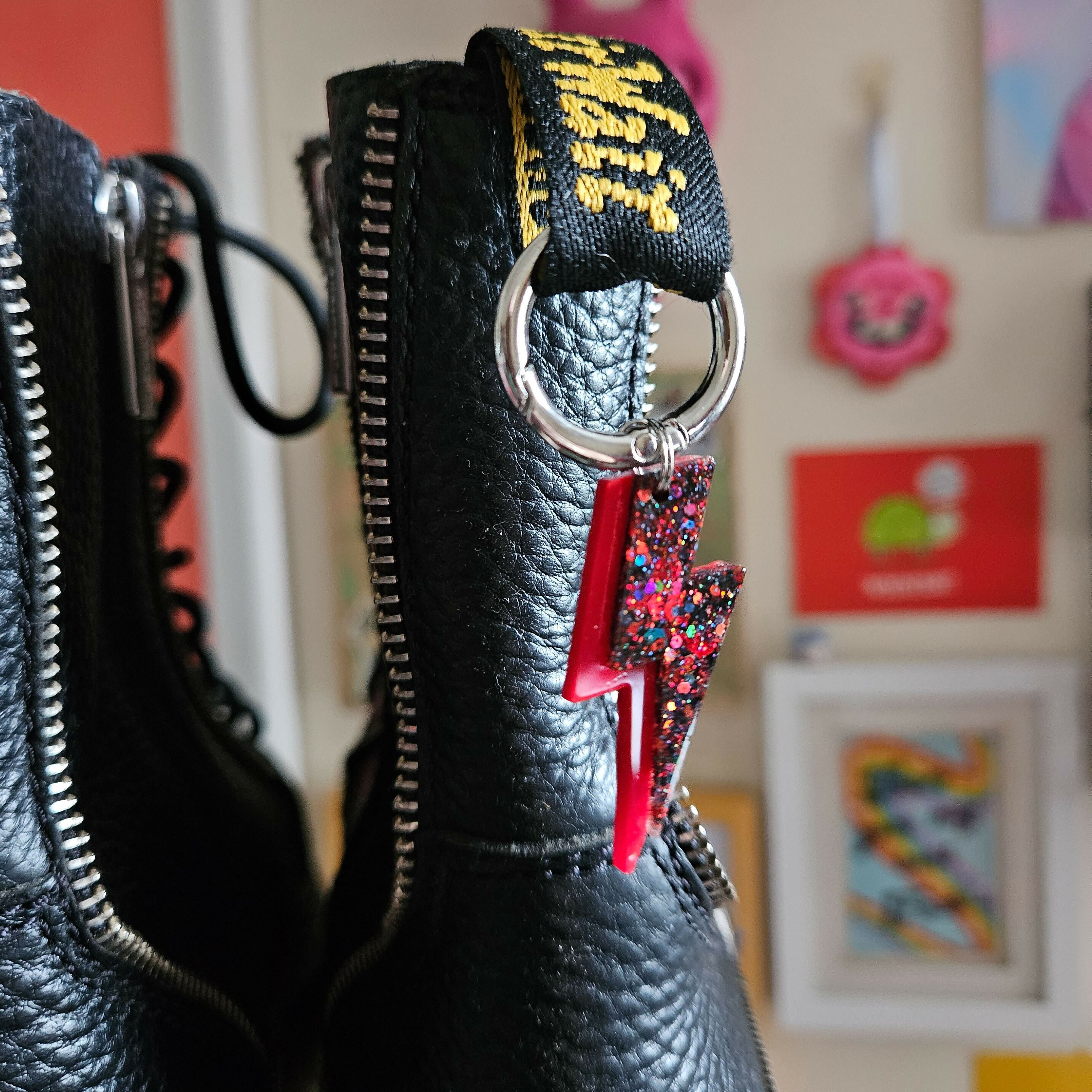 Handmade Black And Red Lightening Bolts Resin Boot Charms