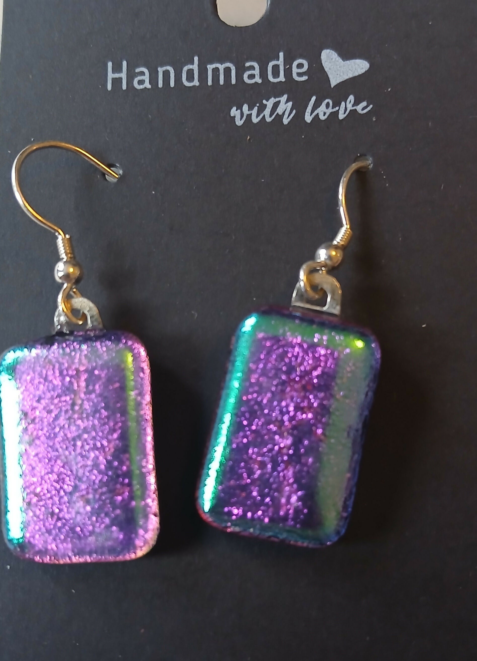 Fused Dichroic Glass Earrings in Purple With Sterling Silver Hooks