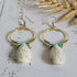White Howlite Hoop Earrings; Hammered Brass Wire Boho Crystal Turquoise Thai Earrings