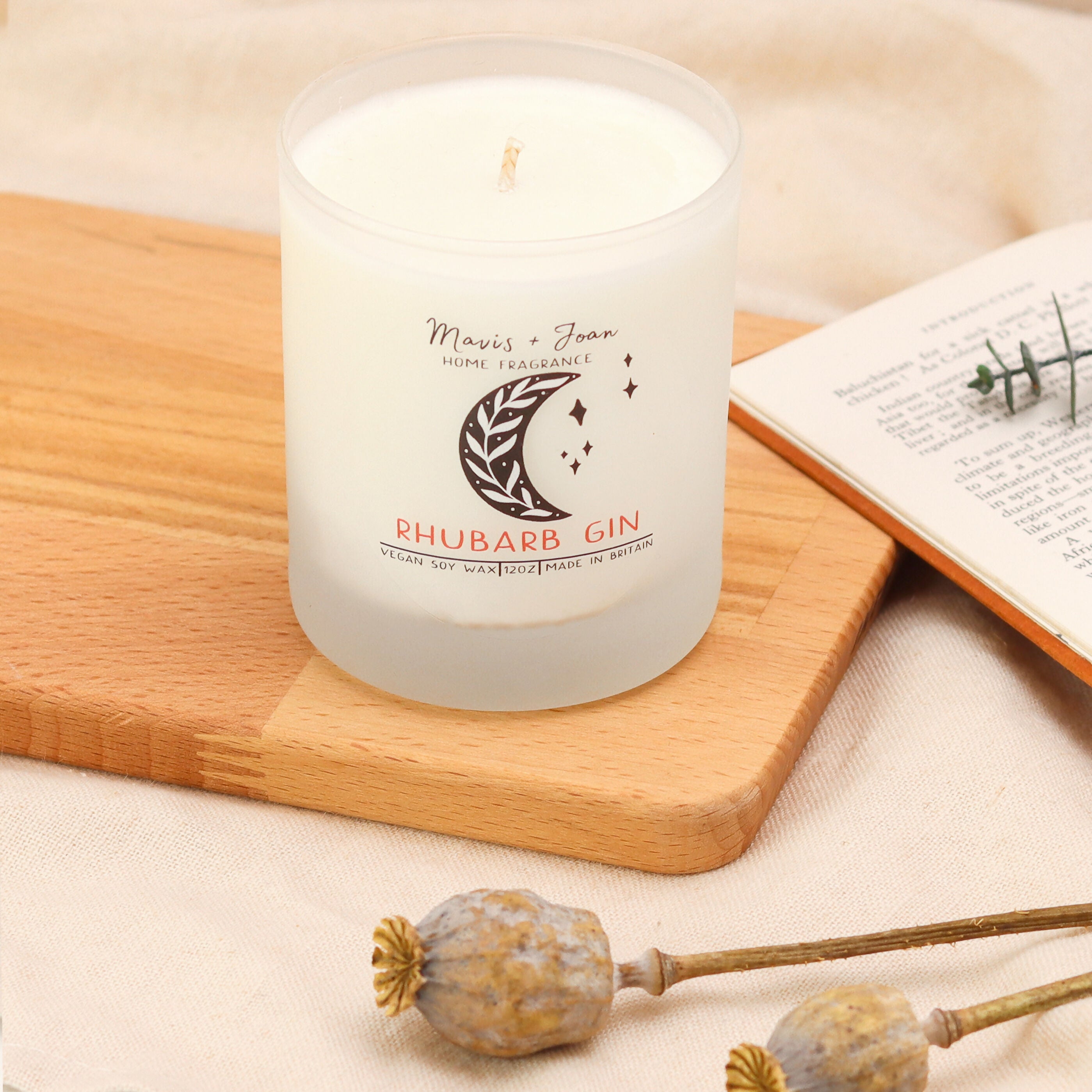 Rhubarb Gin Glass Jar Soy Wax Candle In A Frosted Glass Jar
