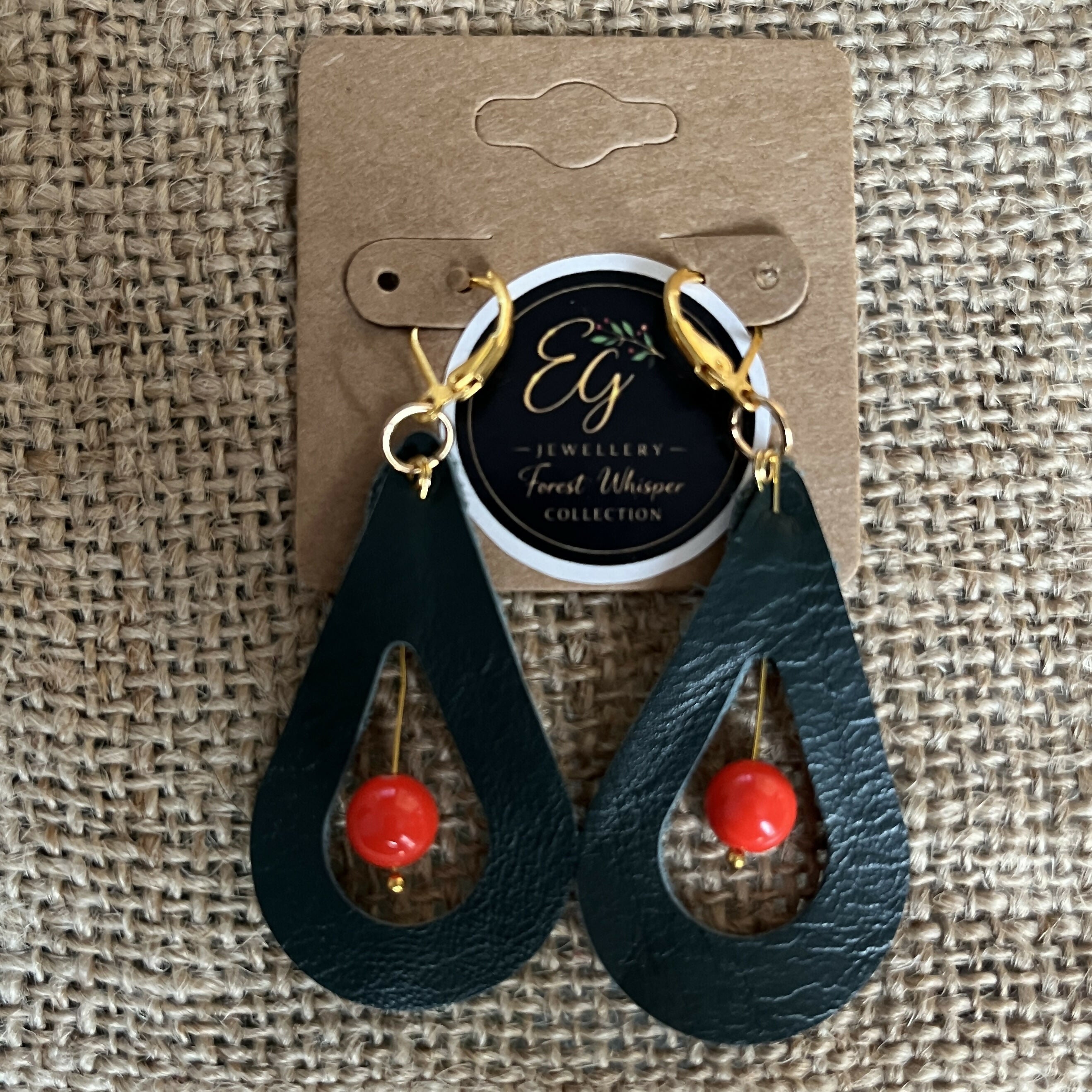 Forest Whisper Teardrop Earrings – Emerald & Red
