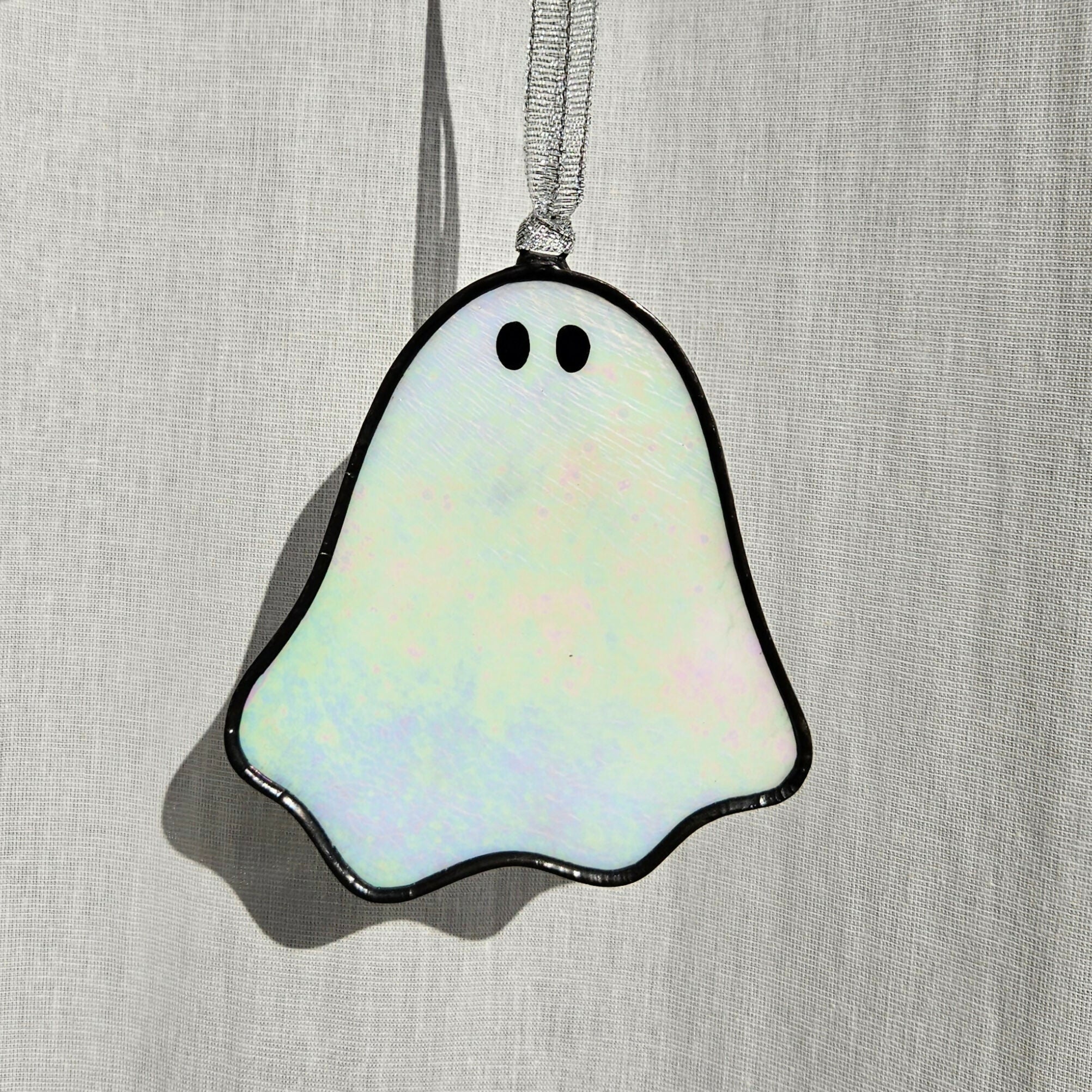 Opaque Iridescent White Ghost Stained Glass Decoration