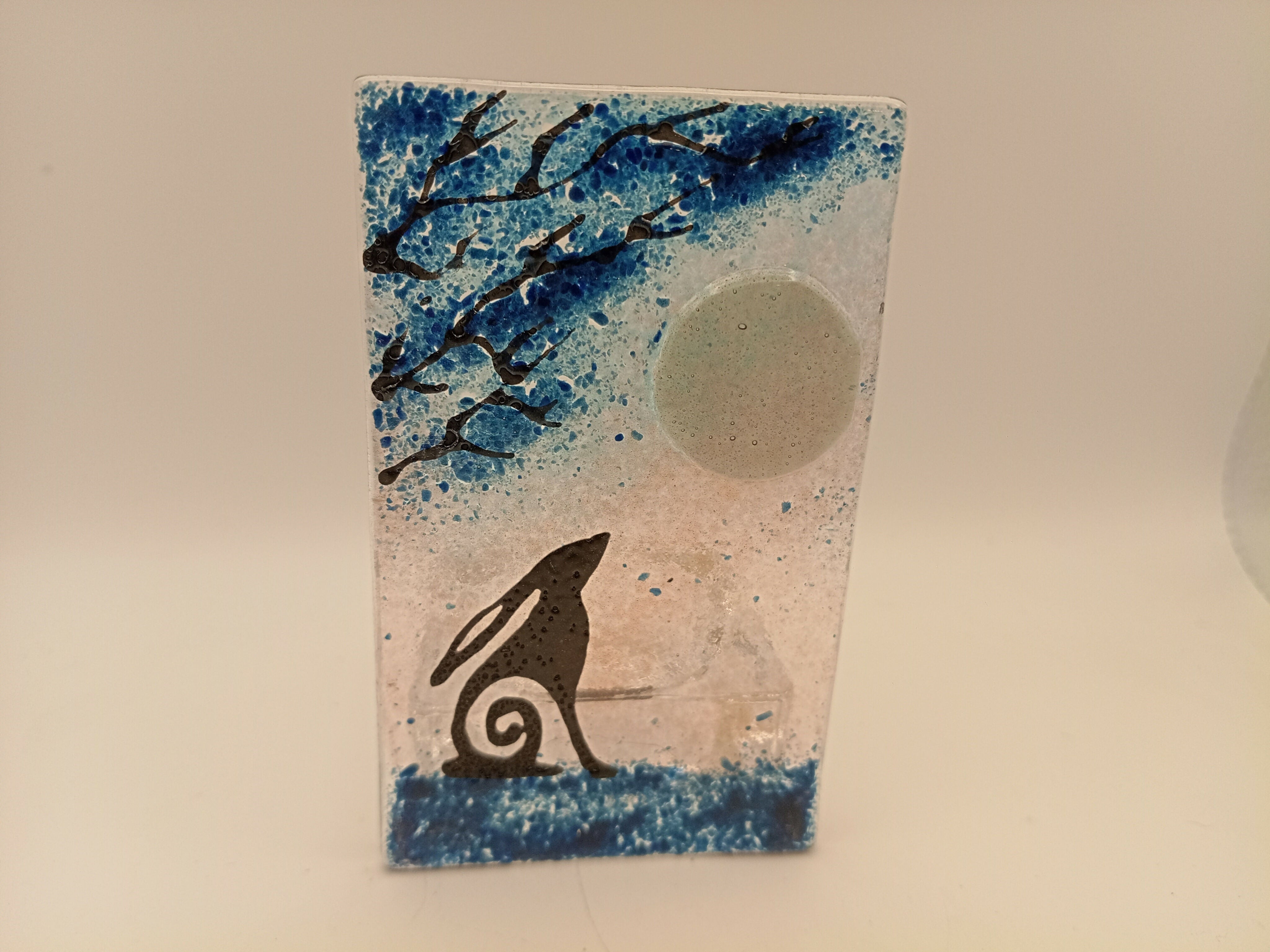 Fused Glass Moon Gazing Hare Tealight