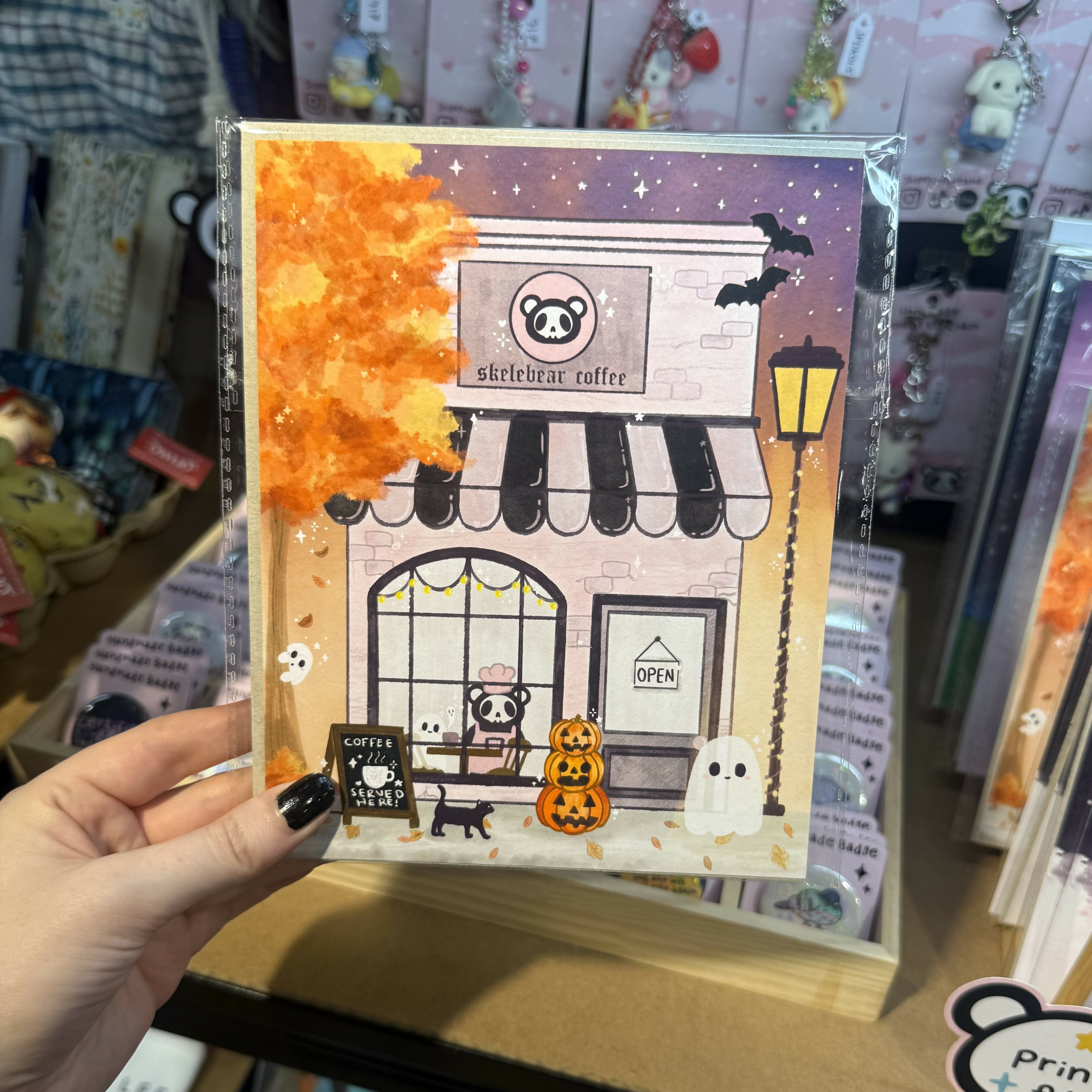 Skelebear Coffee Shop Autumnal Print