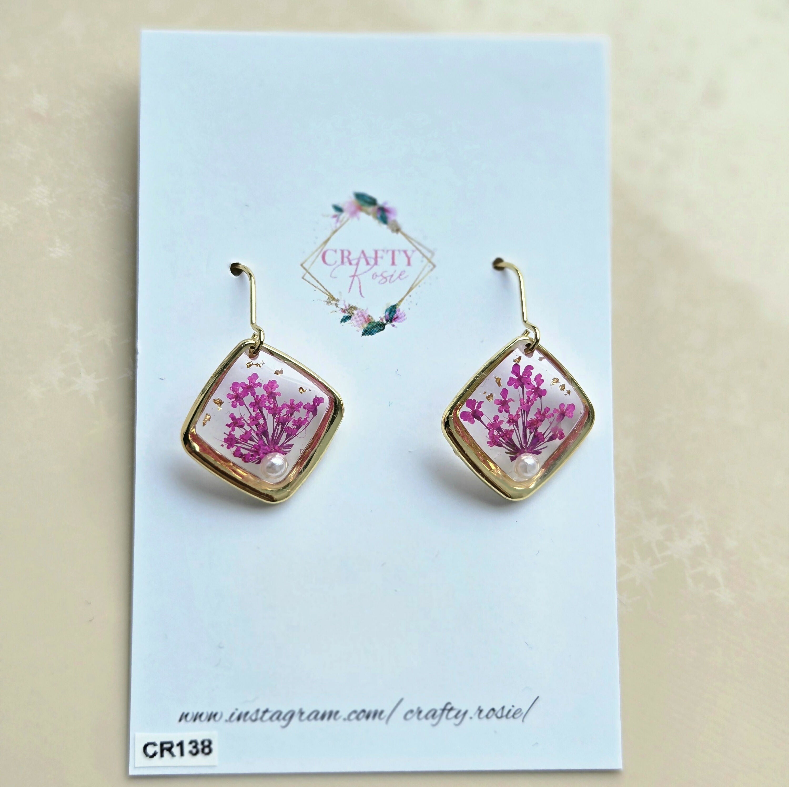 Stainless Steel Real Dried Queen Anne's Lace Flowers Dangle Earrings