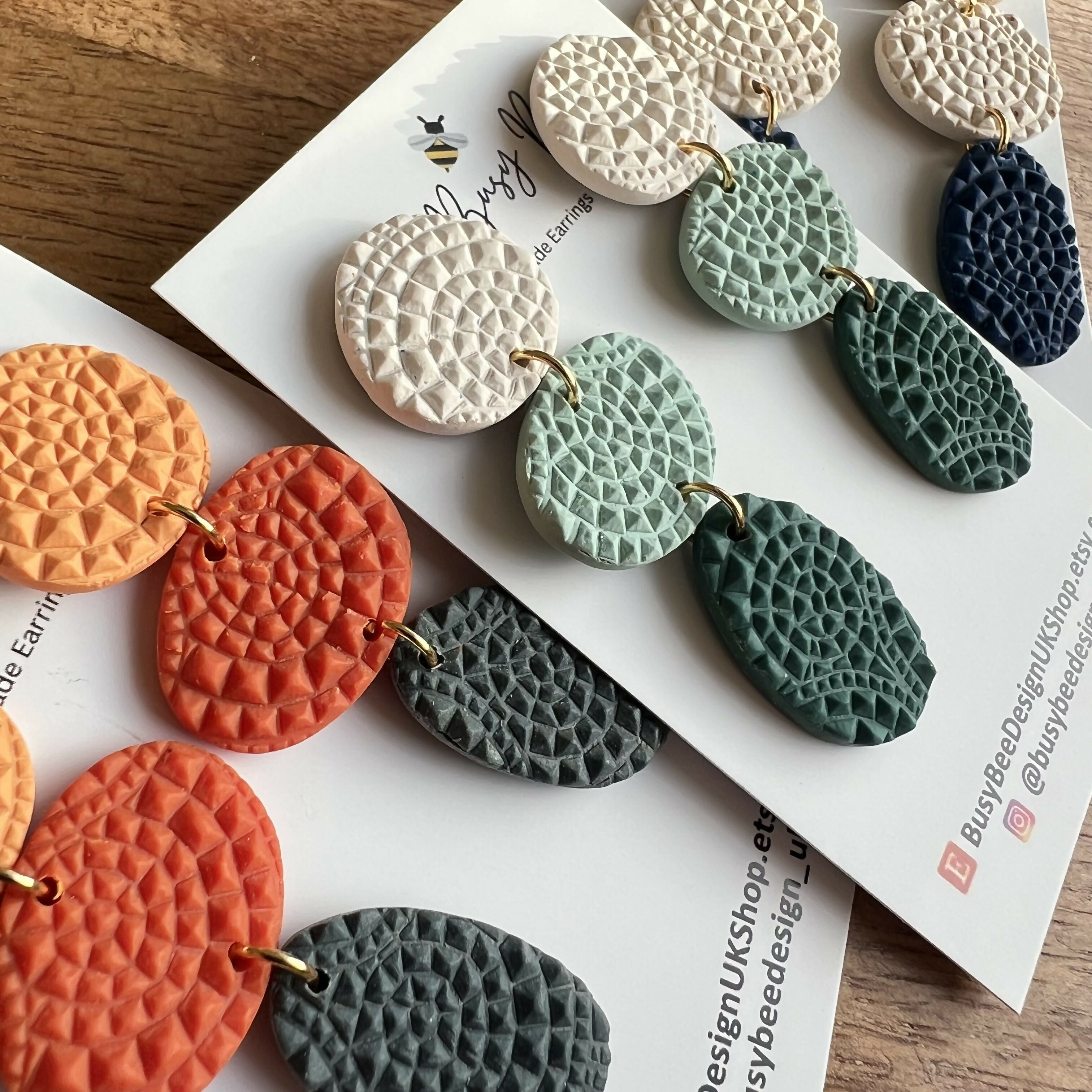 Organic Pebble Dangle Earrings – Polymer Clay Textured Earrings, Dainty Earrings, Handmade Clay Jewellery