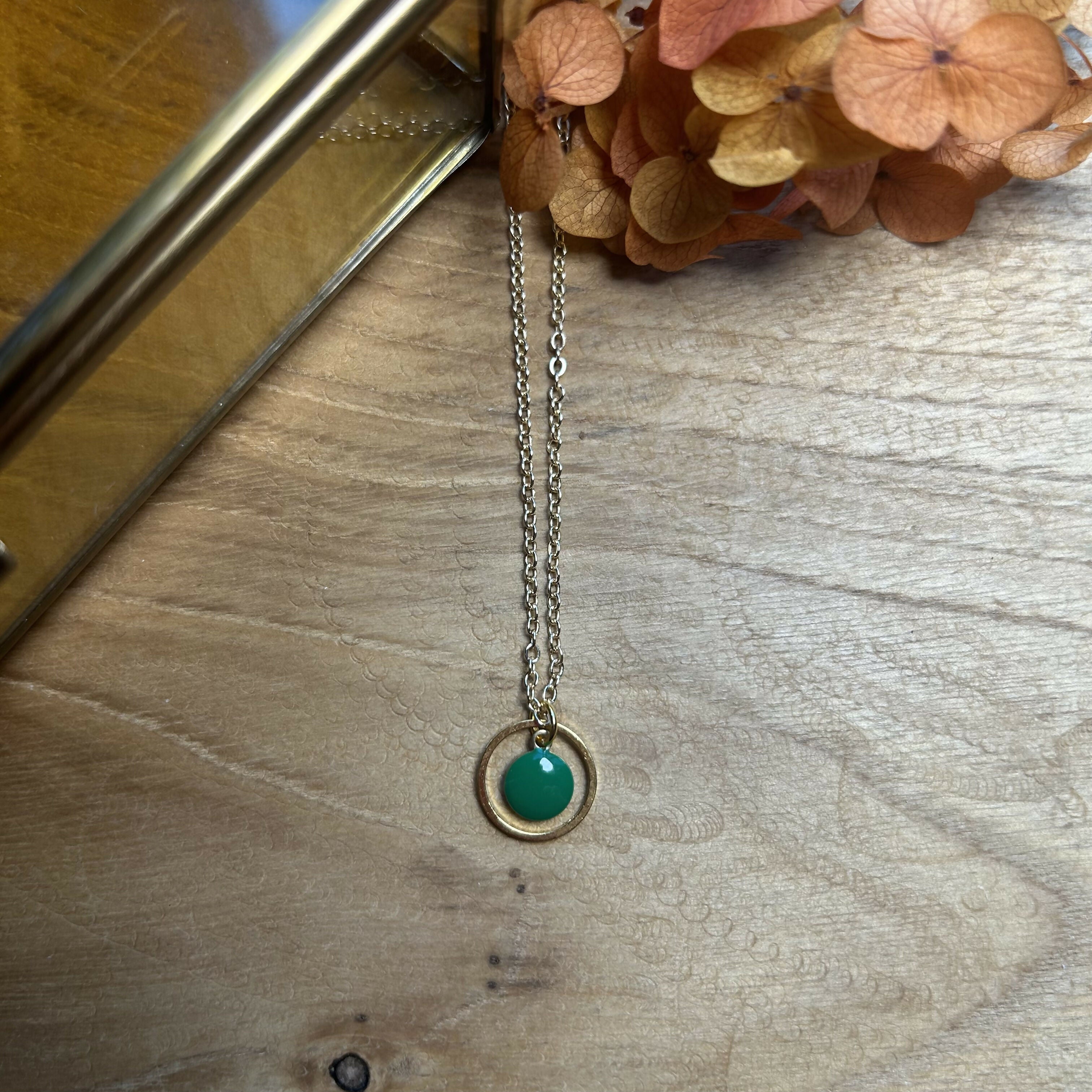 Lovely Green Enamel Circle Necklace