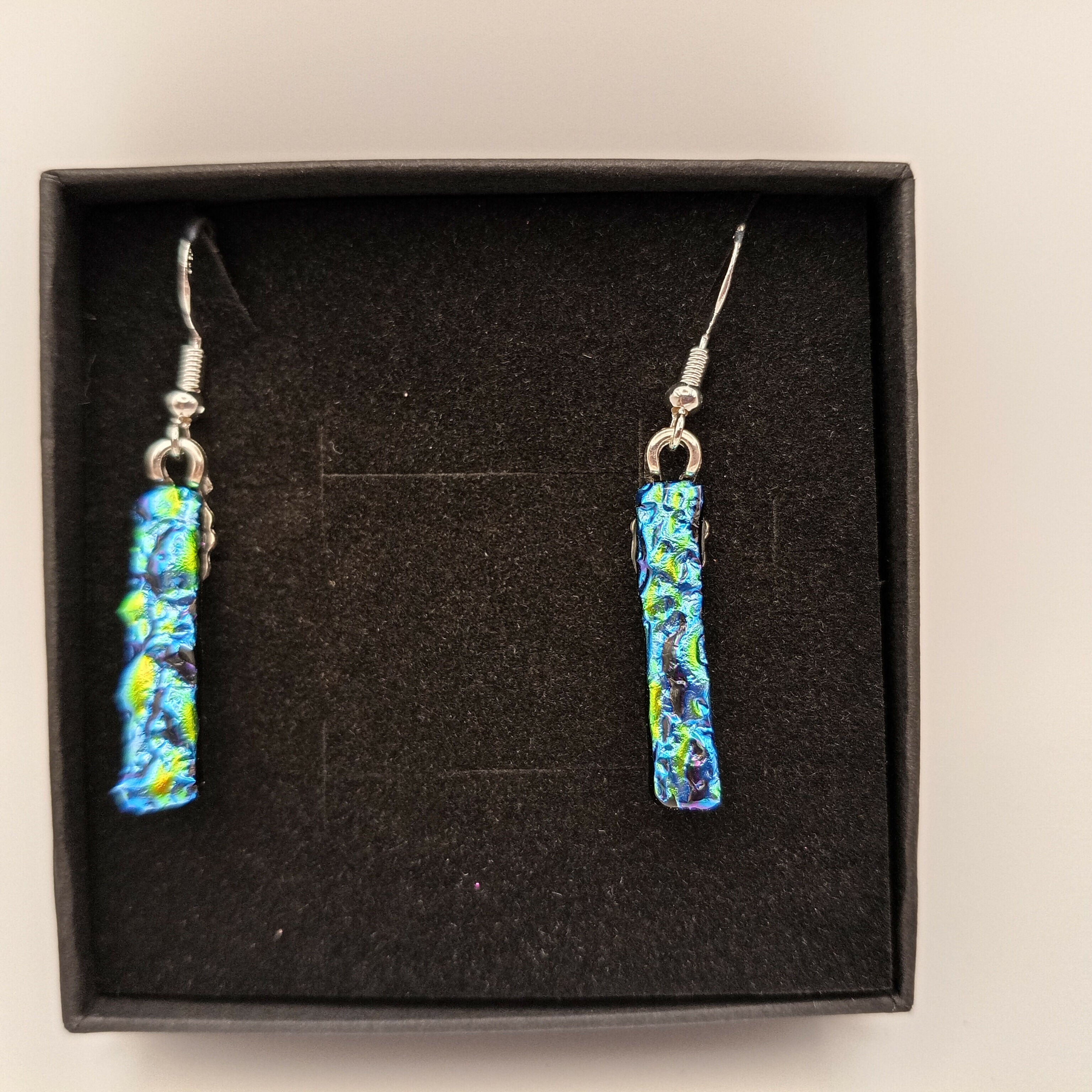 Green and Blue Dichroic Rippled Earrings
