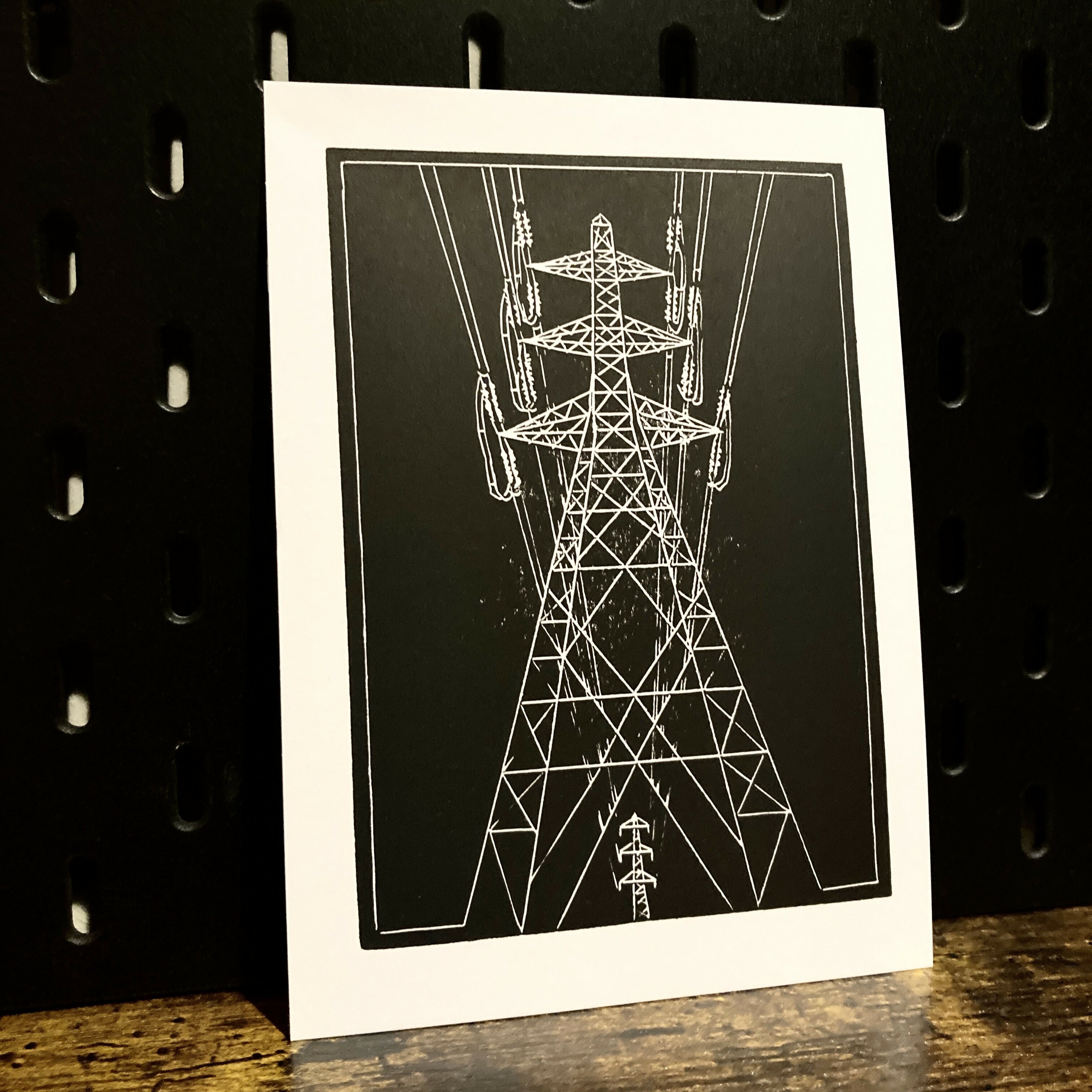 Pylon - 5x7 Hand Carved Lino Print On Card