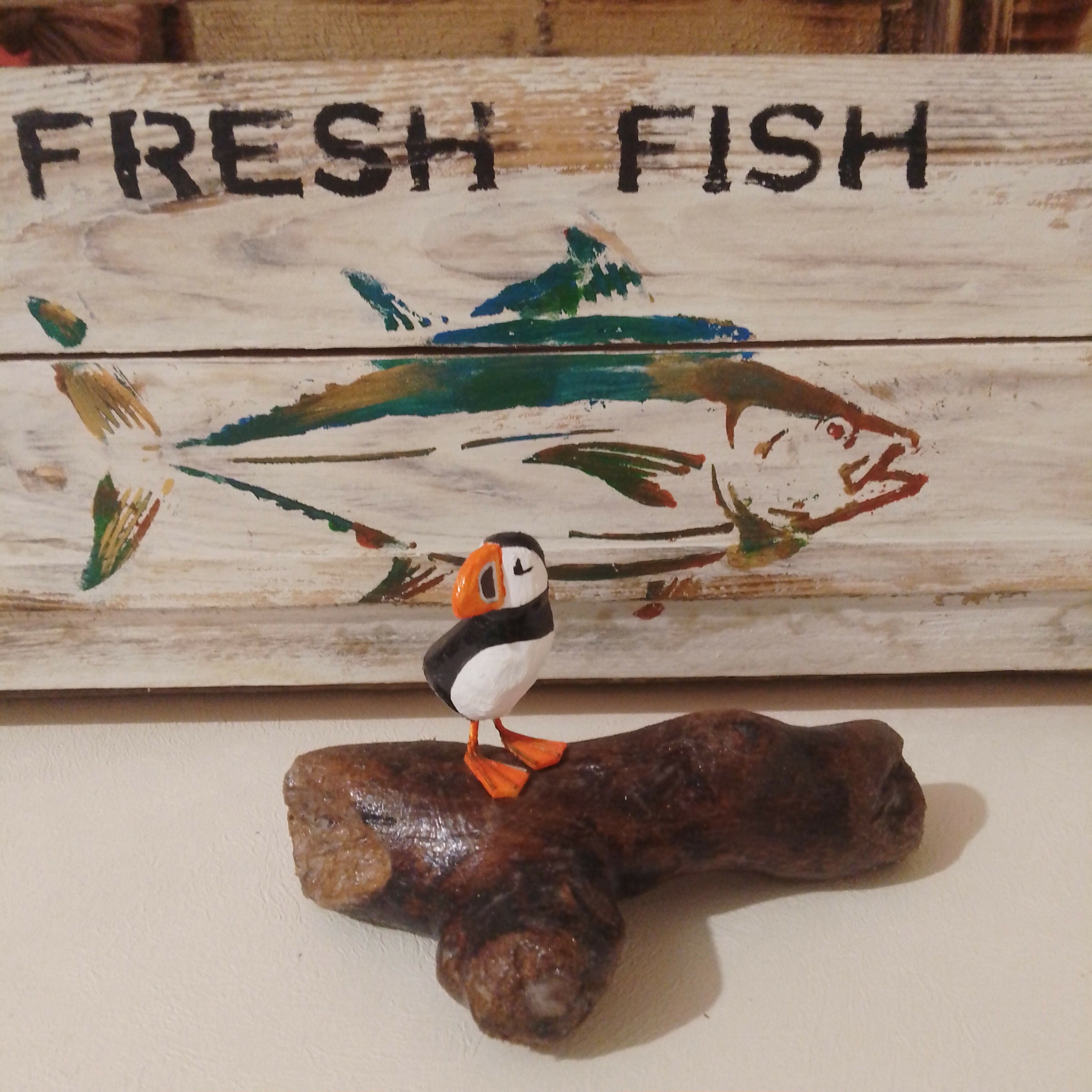 Single Puffin On Wood, With Legs