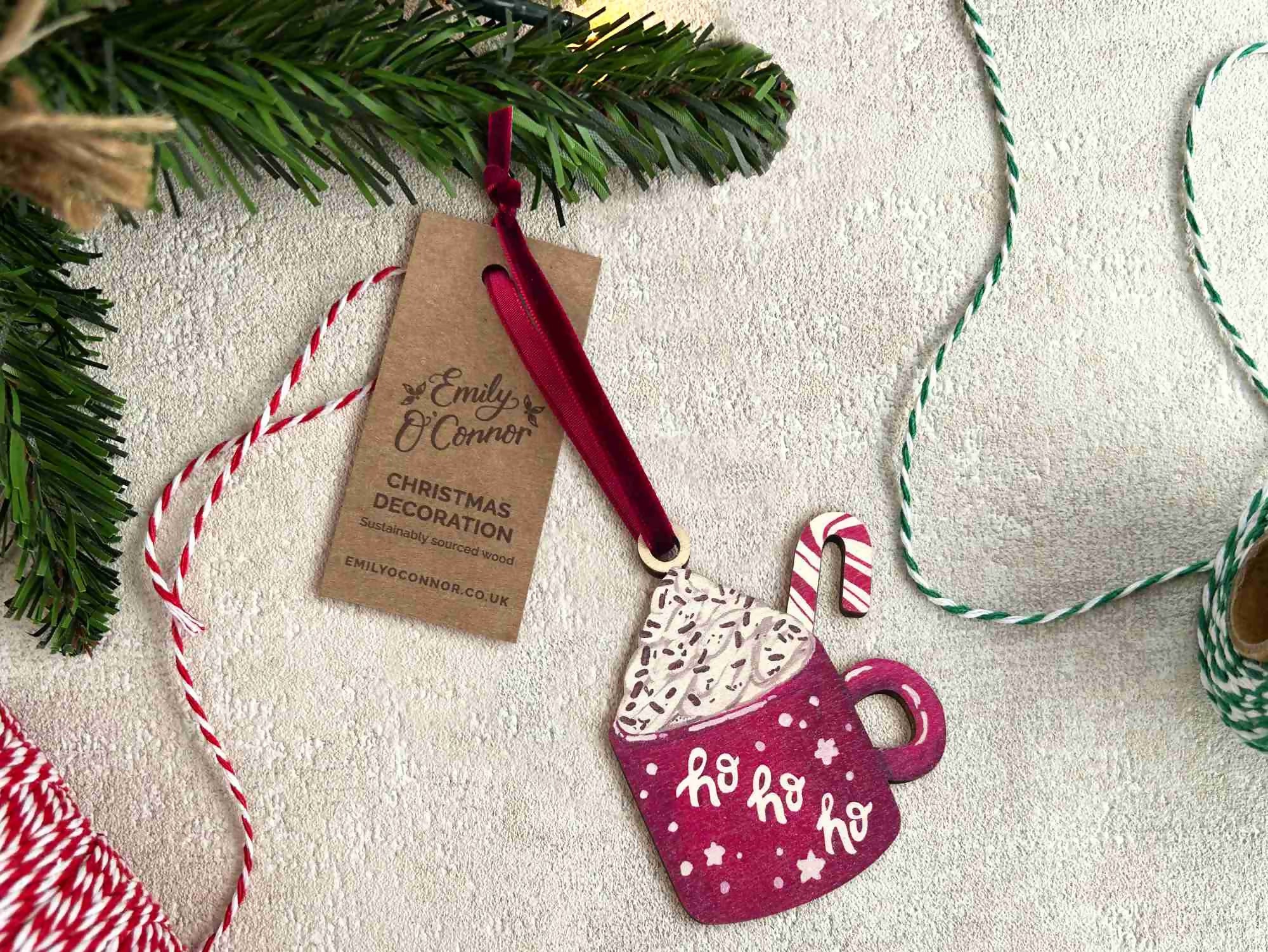Red Hot Chocolate Wooden Christmas Tree Decoration