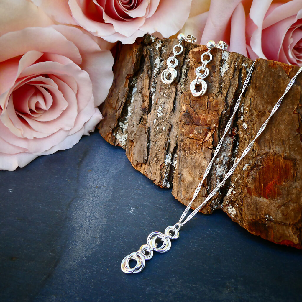 Sterling Silver Trinity Rings Drop Earrings