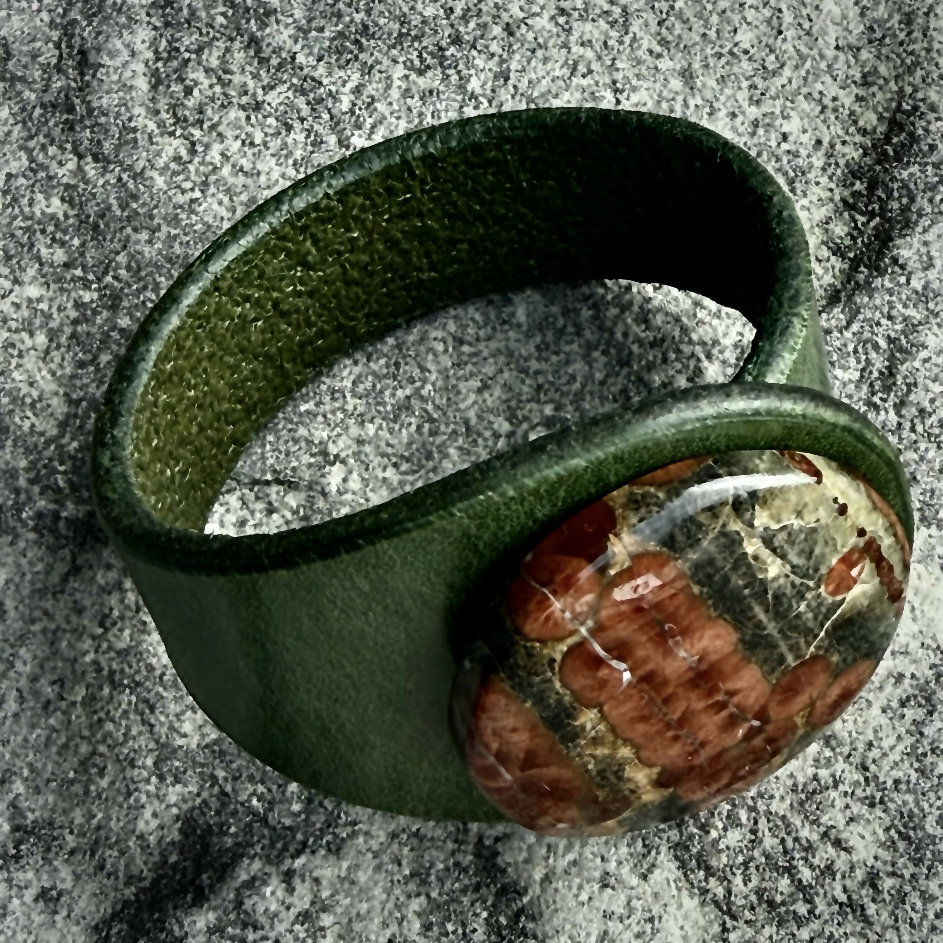 Handcrafted Natural Leather & Peanut Obsidian Gemstone Bracelet - Size S or M