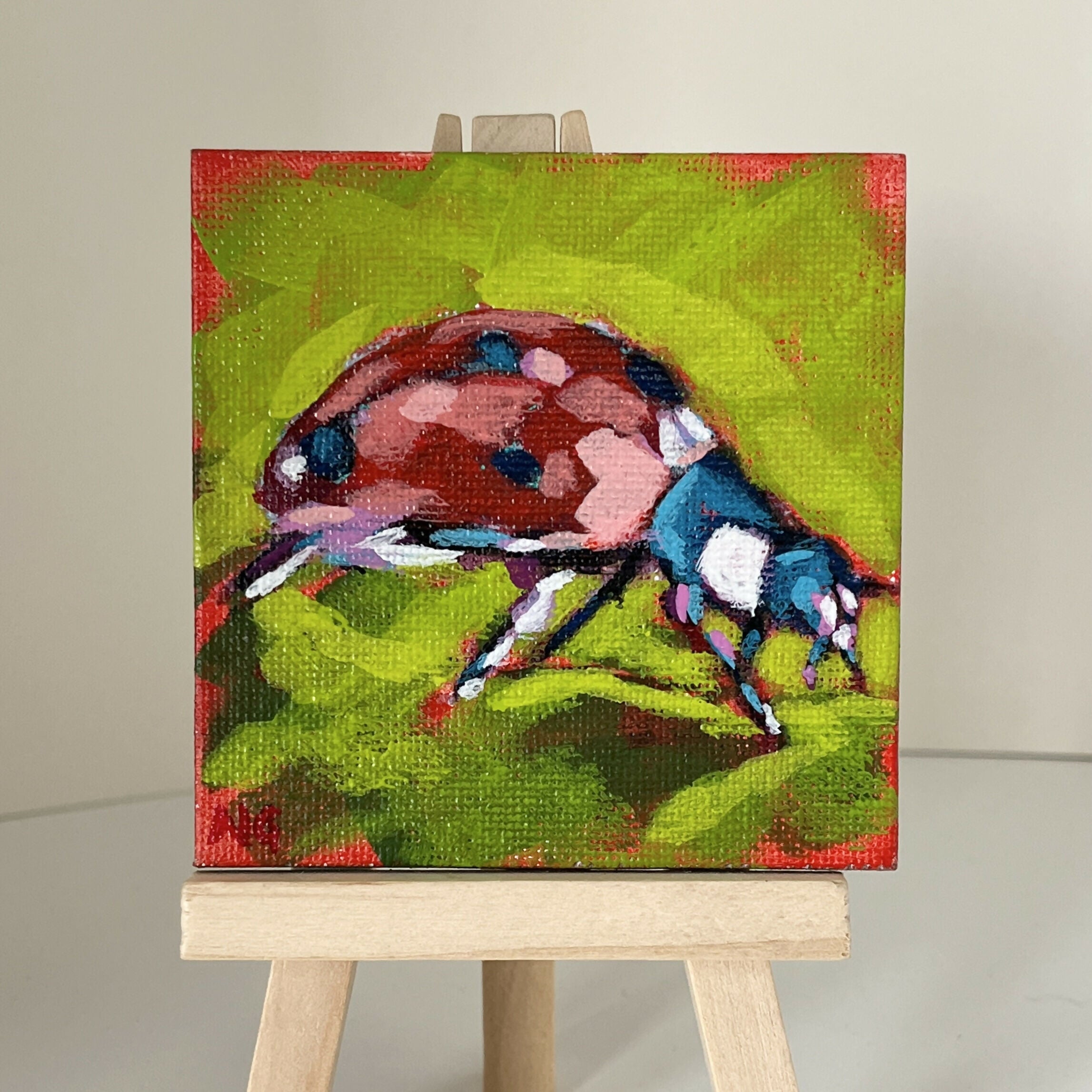 Hand Painted Ladybird Bug Mini Canvas Magnet