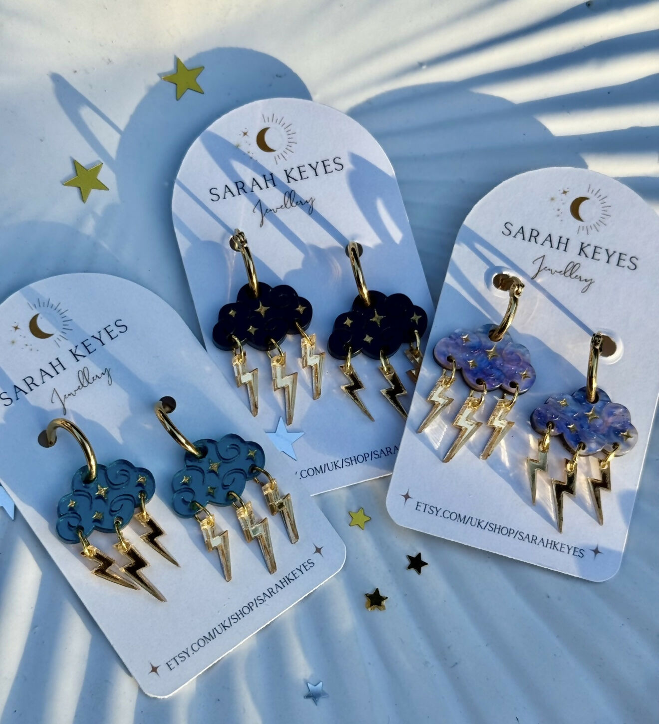 Stormy Raincloud hoops with lightning bolts