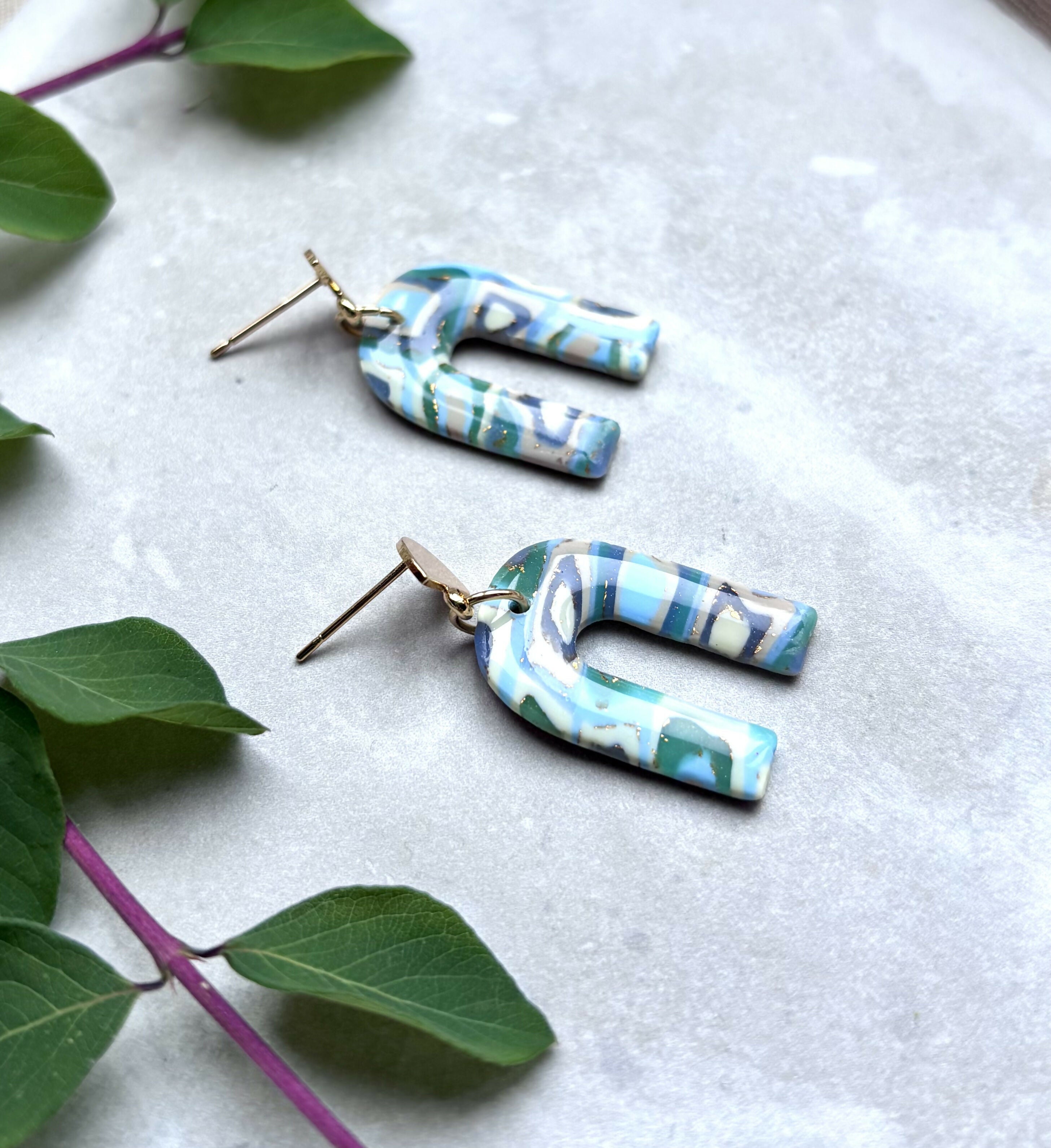 Aqua Collection - Arch Polymer Clay Earrings