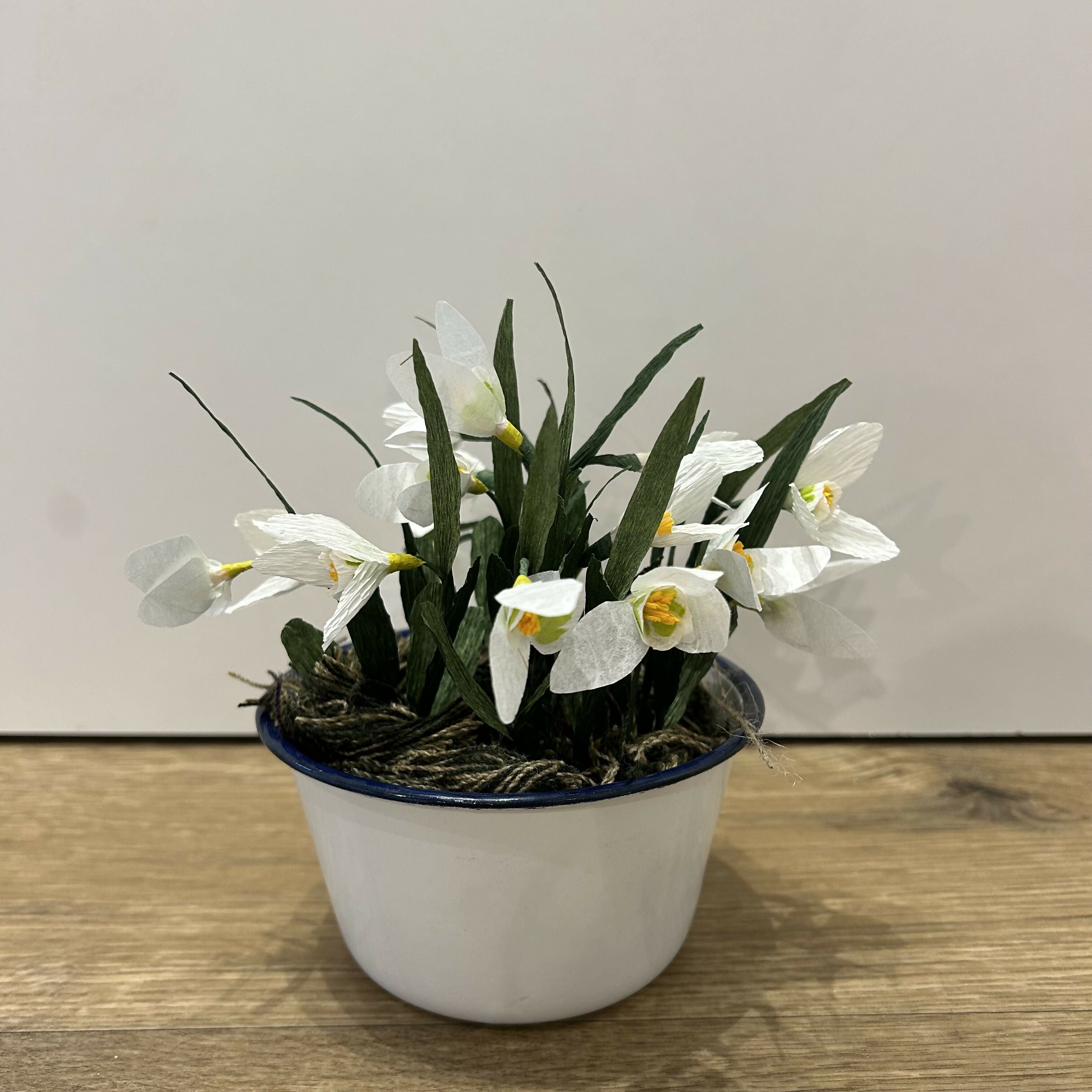 Snowdrops in Enamel Bowl - Paper Flower