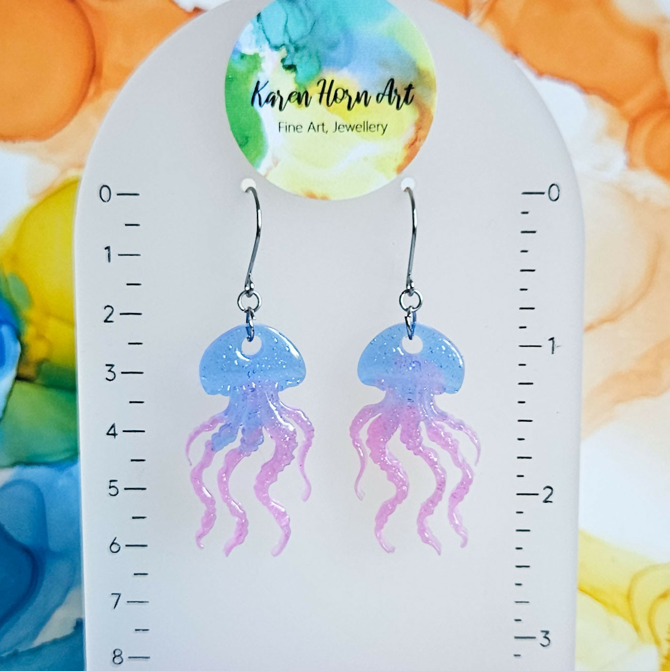 Handmade Light Pink Blue Jellyfish Resin Earrings