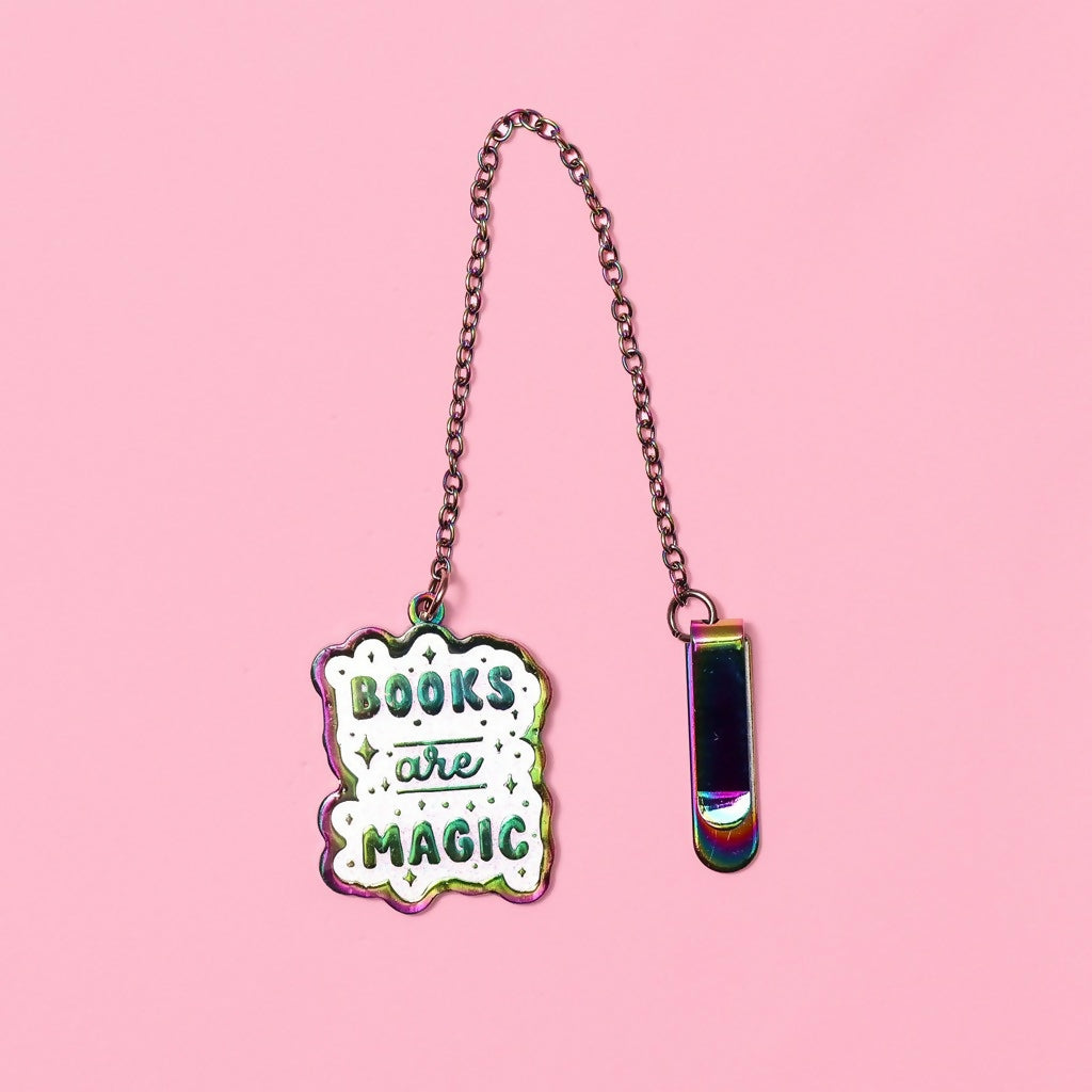 Books Are Magic Glitter Enamel Bookmark With Rainbow Chain