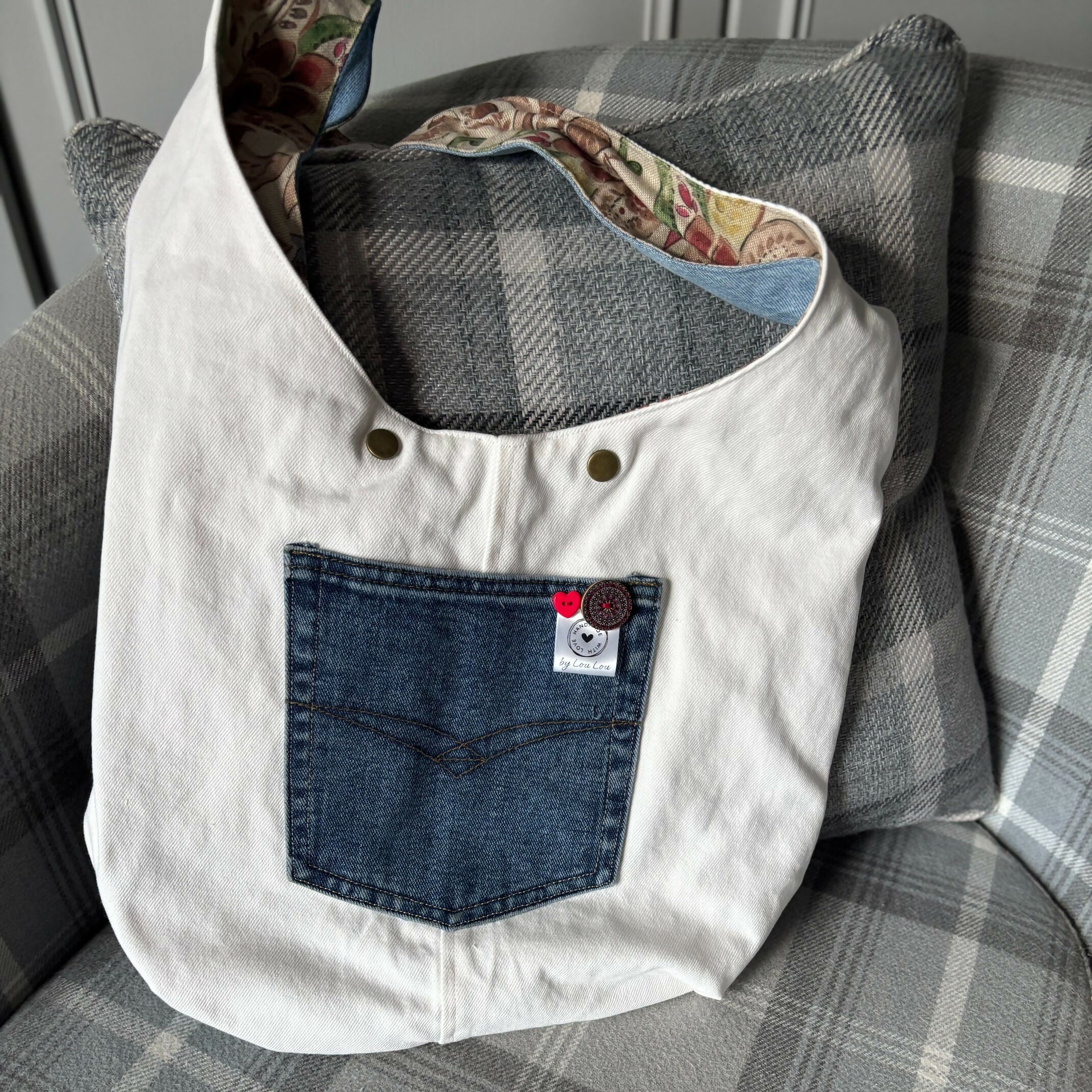 Unique Handcrafted Lined Denim Hobo Slouch Bag Handbag Made From Upcycled Jeans