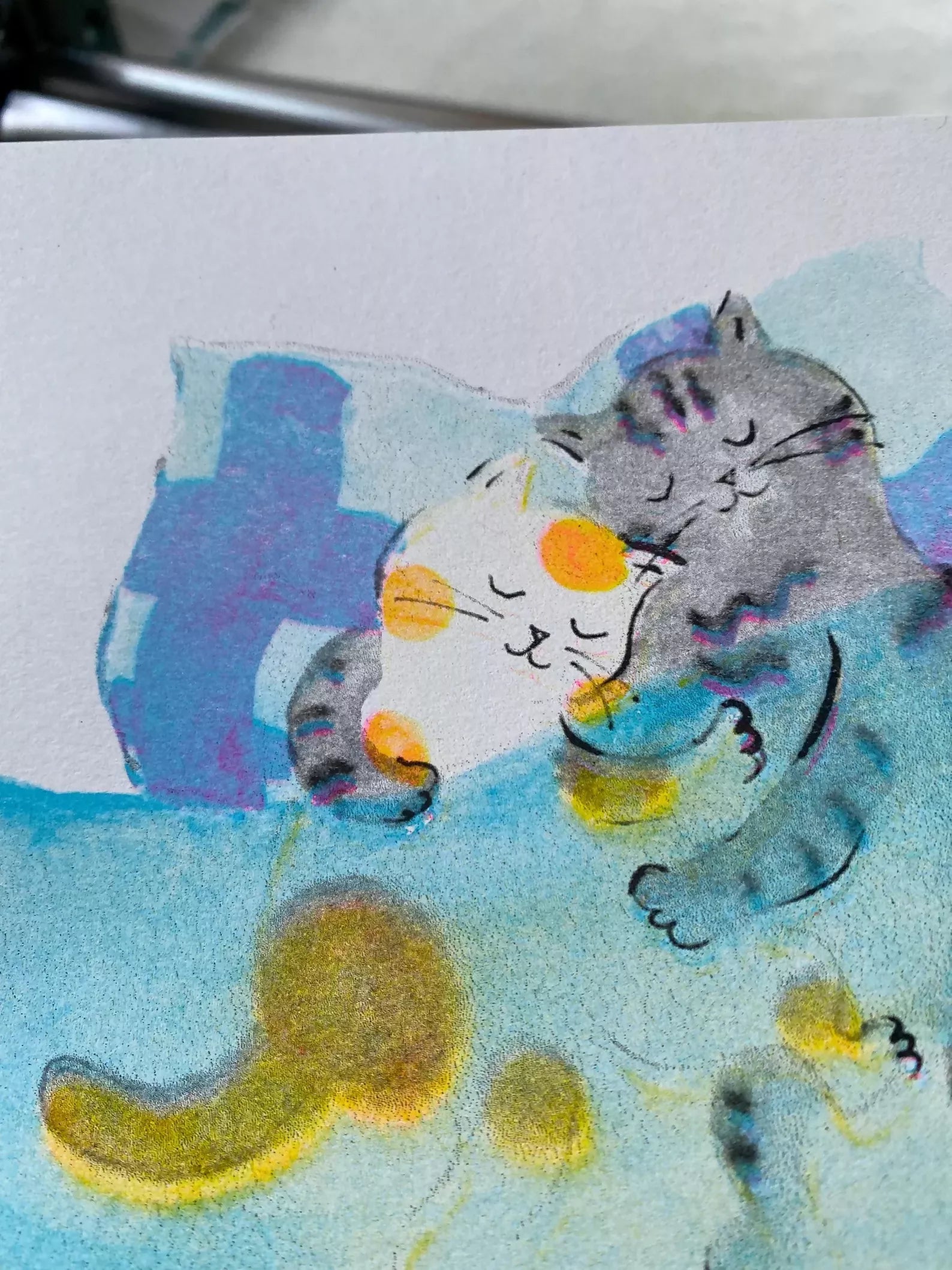Sleeping Together Cat Riso Print